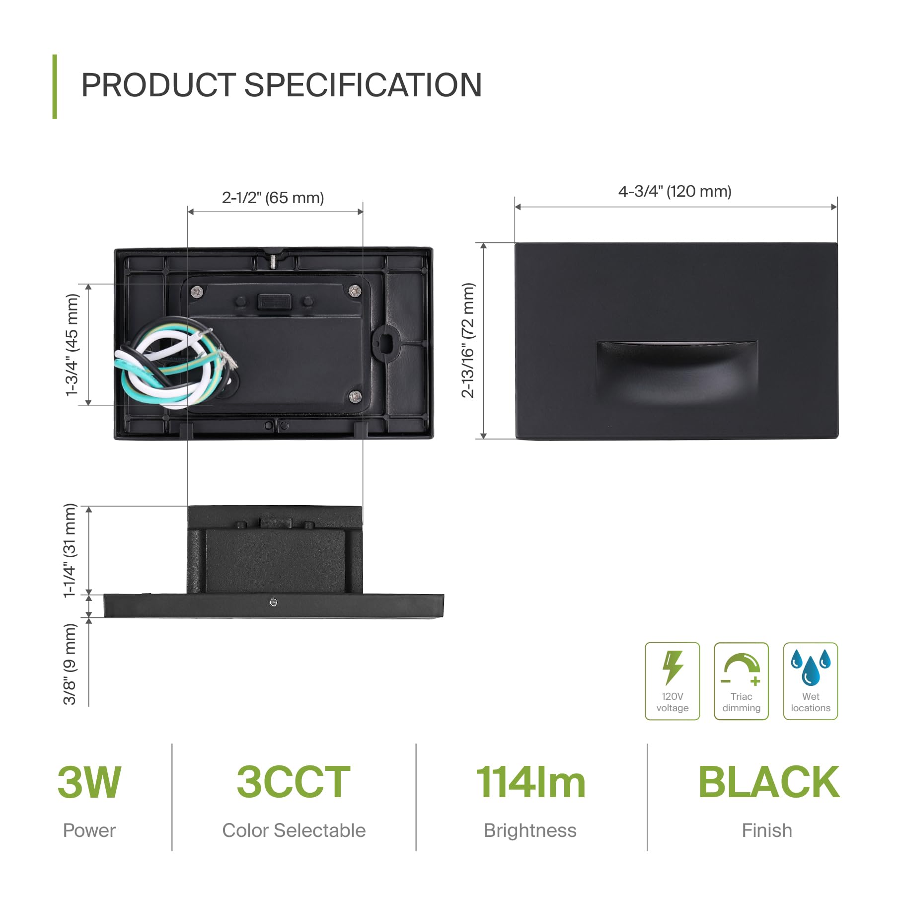 ASD LED Recessed Step Light Fixture 3W 120LM Dimmable 120V Black 4.75 Inch 24 Pack