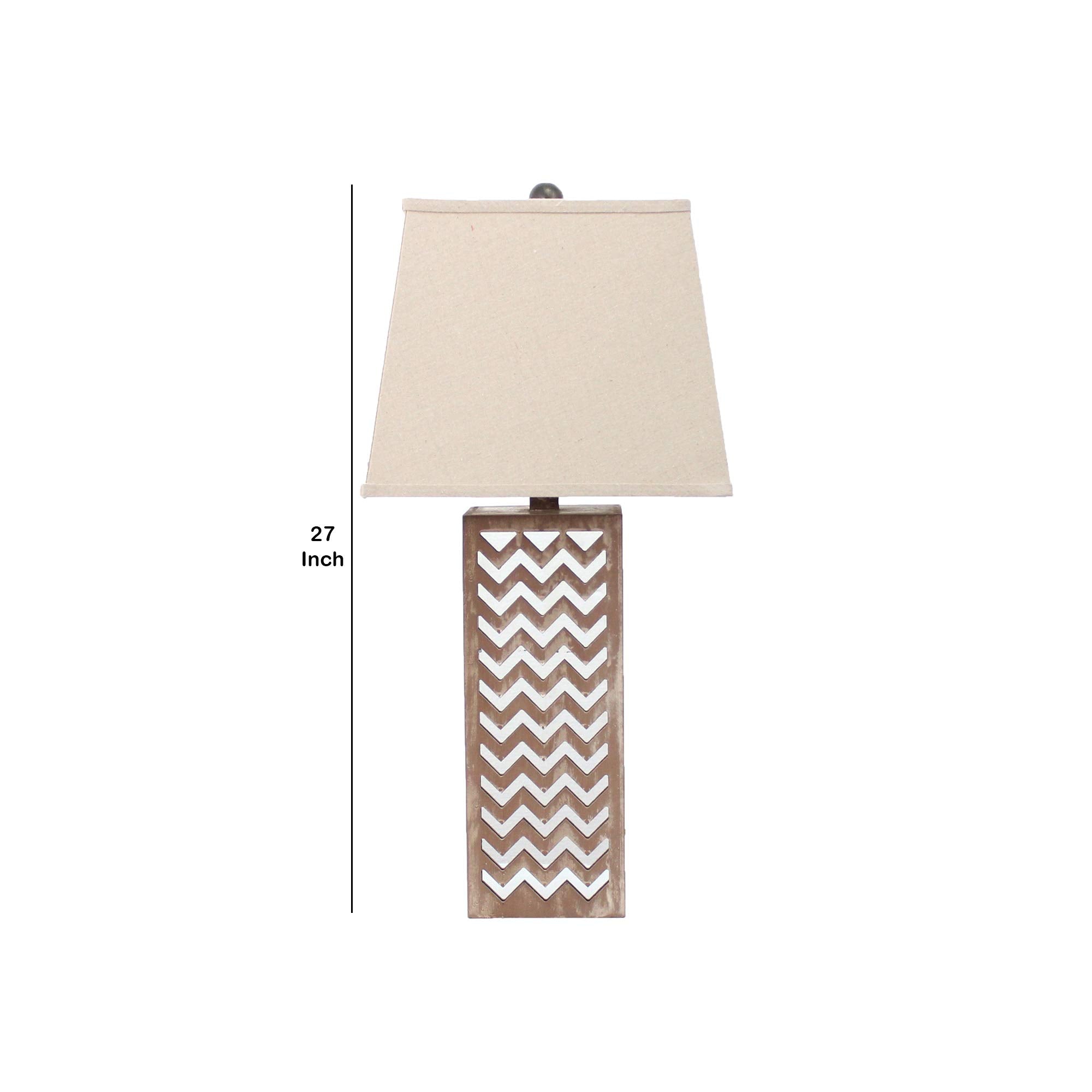 Benzara Table Lamp with Chevron Pattern, Silver and Brown, Model BM217248, Wood Material