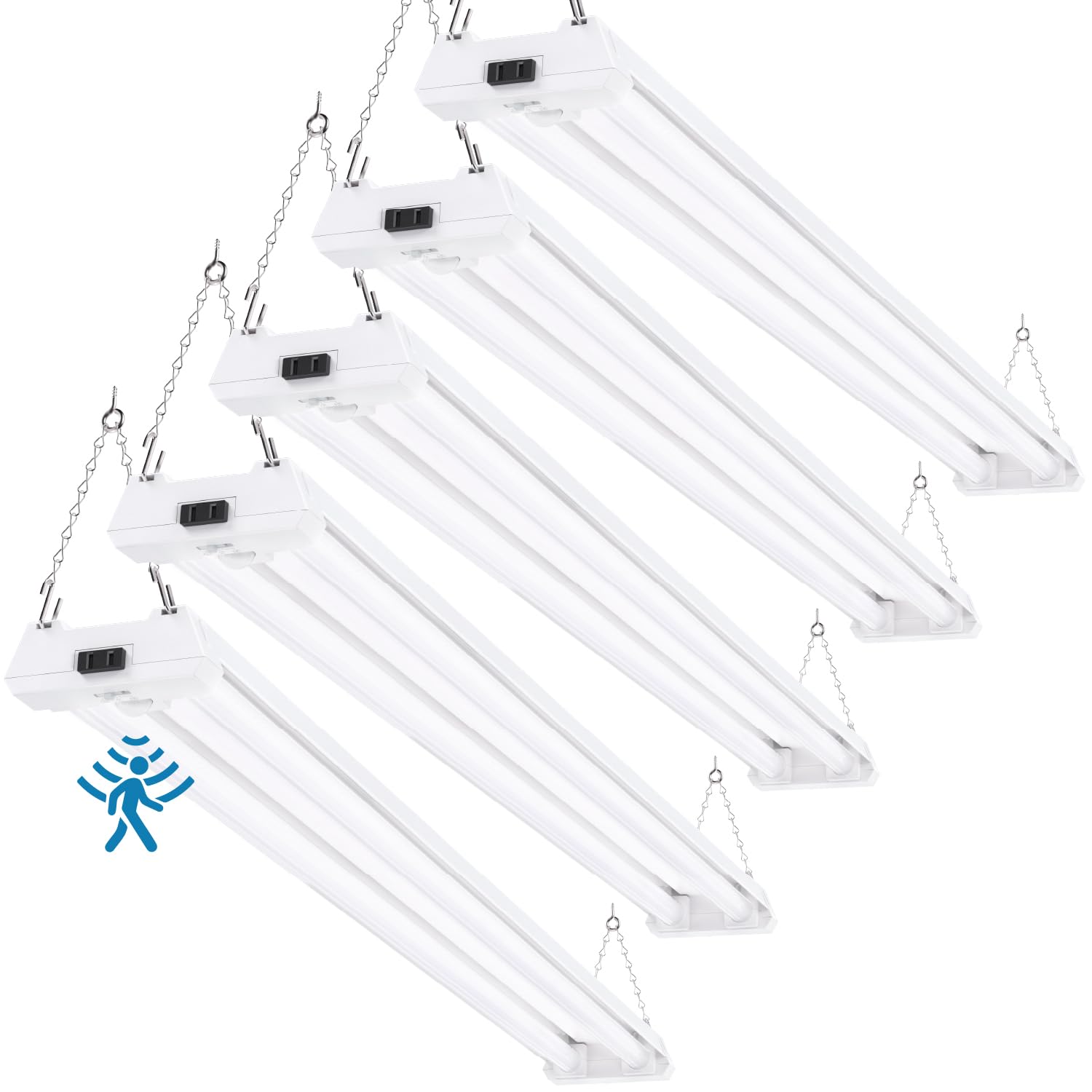 Sunco 5 Pack Motion Sensor 4ft LED Shop Light, Garage Lights Ceiling LED Plug-in Fixtures, 40W, 5000K Daylight, 4300 Lumens, Fro