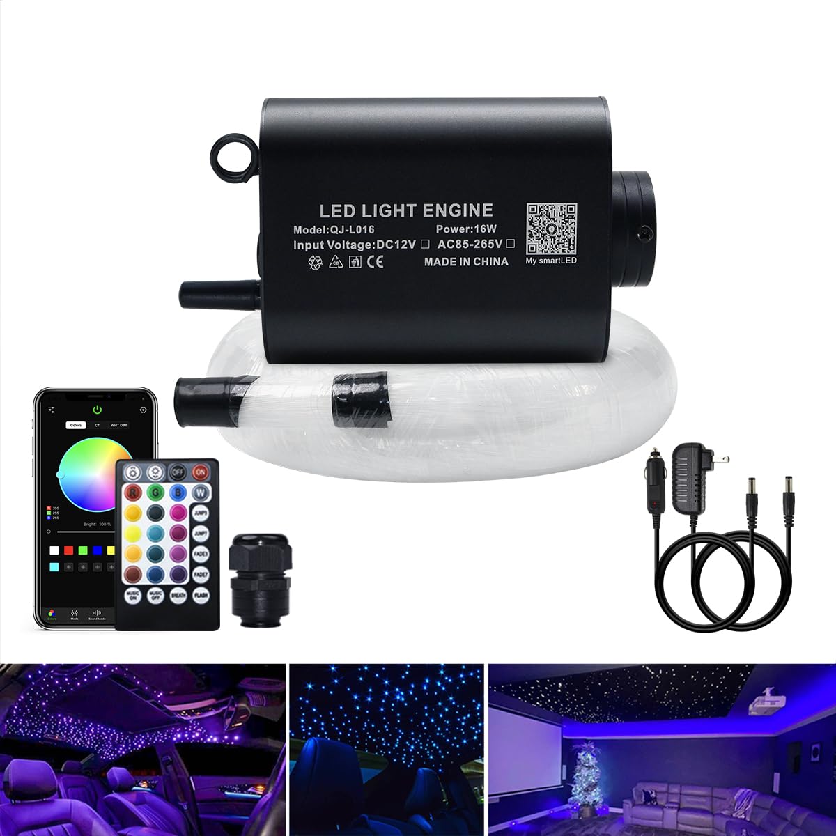 Akepo Fiber Optic Star Ceiling Light Kit, 16W Rgbw With Music Control, 295Pcs, 9.8Ft Multicolor, Model 2953, Aluminum
