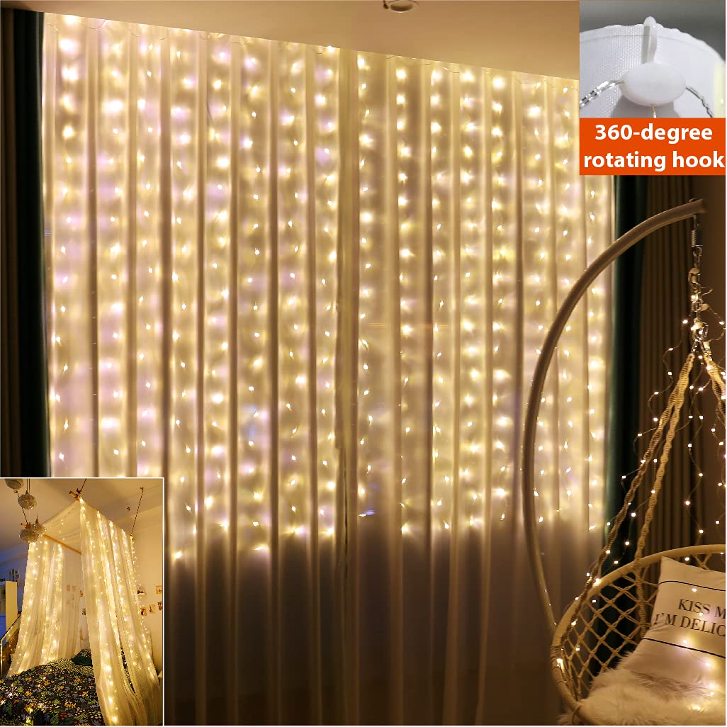 ZSJWL 6.5  9.8ft Curtain String Lights, USB Plug Fairy Lights Remote Dimmable Control, 8 Flashing Modes Waterproof Lights for Wi