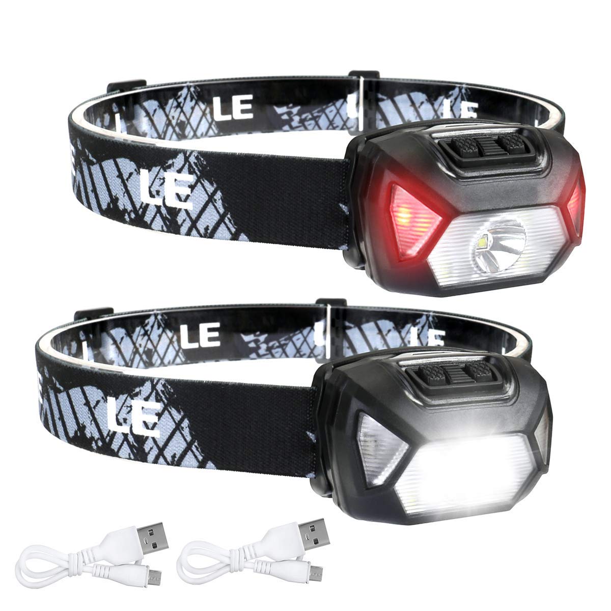 LE 320014-2 Rechargeable Headlamp - IPX4 Waterproof Headlight Flashlights with 6 Modes, Camping & Hiking Essentials, 2 Pack
