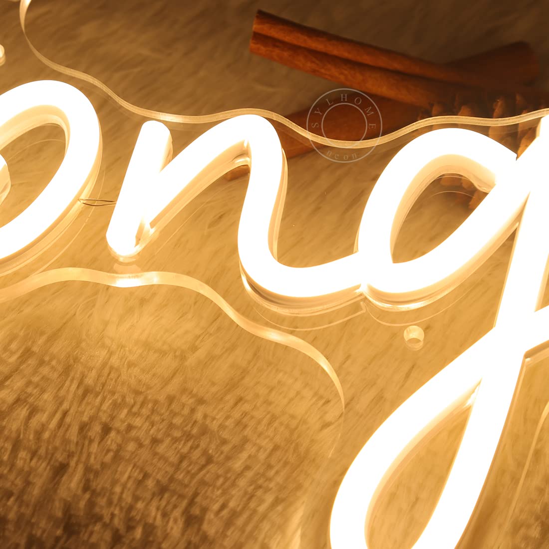 SYLHOME LED Neon Light Sign - Congrats for Wedding/Birthday/Graduation - Warm White - 15.8" x 7.4" - Indoor Decor - Model NS-RC5VD