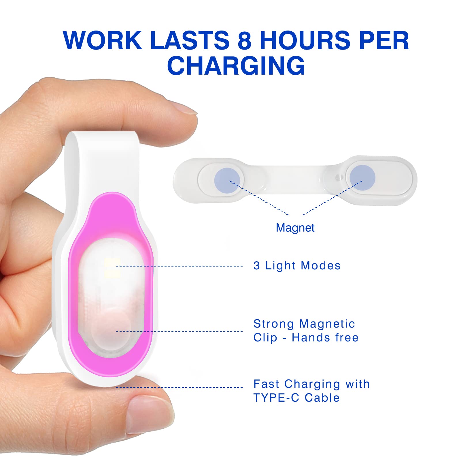 Mayaugst Nursing Night Light Clip-On LED Flashlight, Rechargeable, Hands-Free, Model MA-Nurse Light-001, Pink