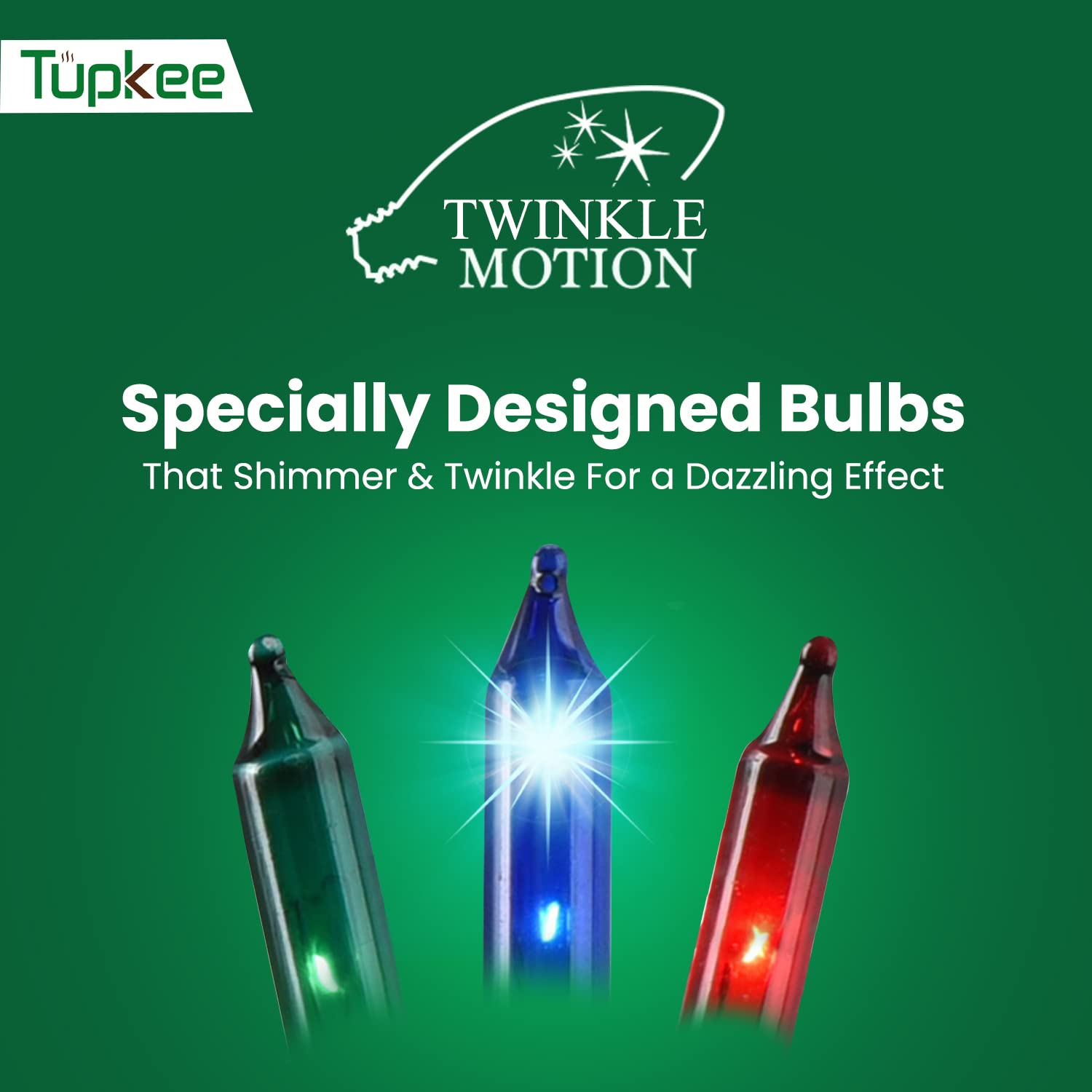 Tupkee Christmas Twinkle Lights - 20.5ft Indoor/Outdoor, 100 Multi-Color Bulbs, Model HWO, Plastic Decor