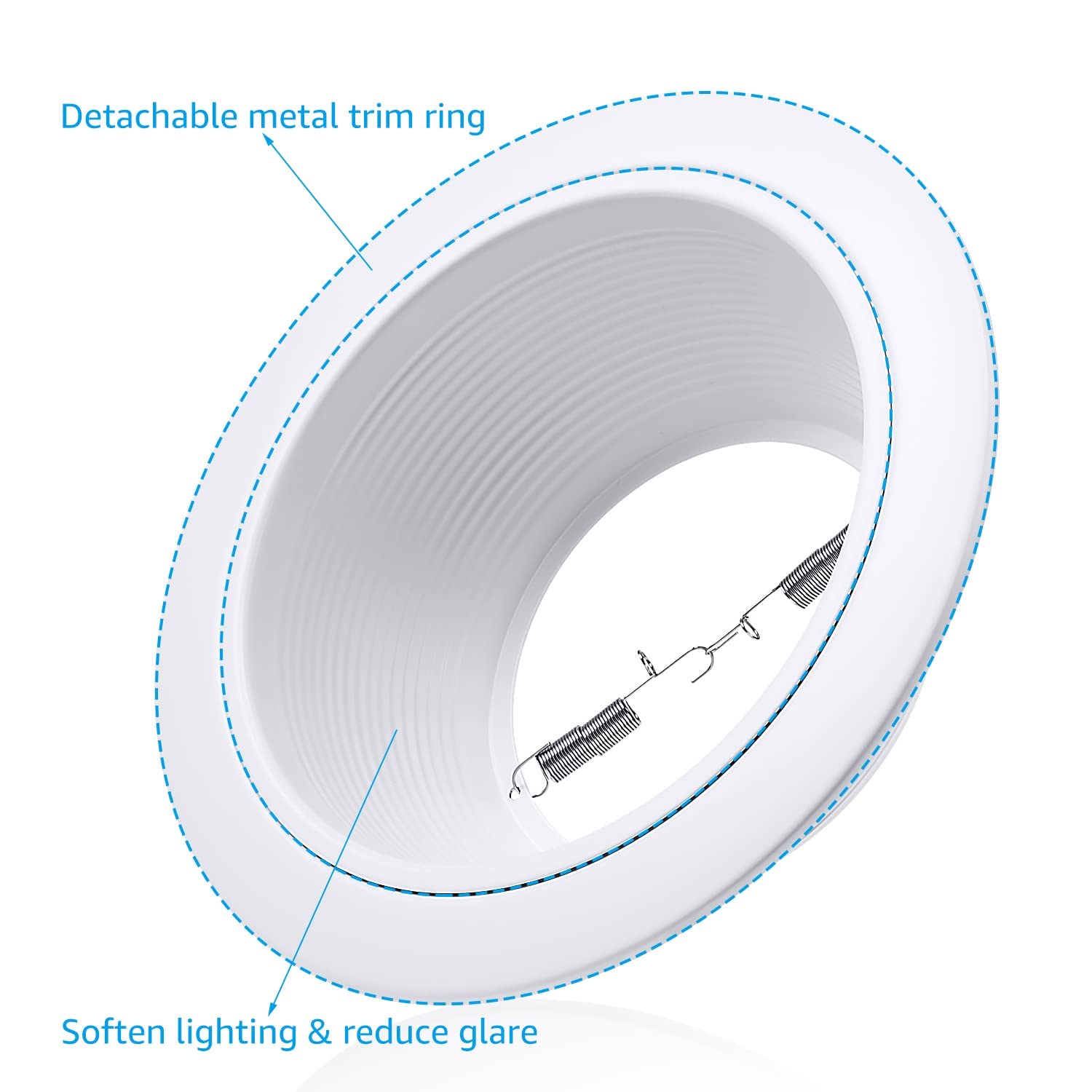 6 Pack 6 Inch Recessed Can Light Trim With White Metal Step Baffle, For 6 Inch Recessed Can, Detachable Iron Ring Included, Fit Halo/Juno Remodel Recessed Housing, Line Voltage Available