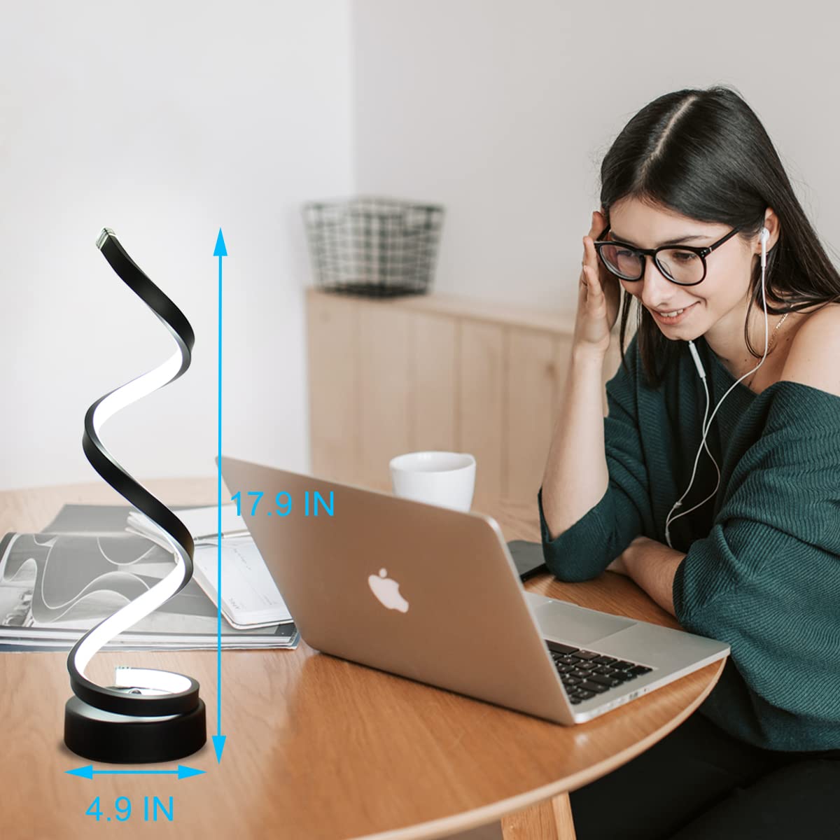 Besketie Modern Spiral Table Lamp, Dimmable Table Lamps For Bedroom, 12W Led Desk Lamps For Living Room, 3 Colors 10 Brightness