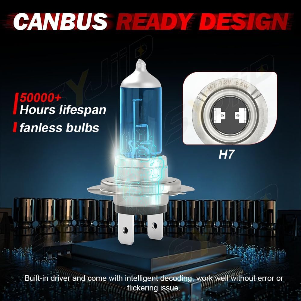 SYJIIP Halogen Headlight Bulbs 9005 H7 High Beam & Low Beam 6000K White 300% Brightness Compatible Subaru Legacy/Outback 4-Pack