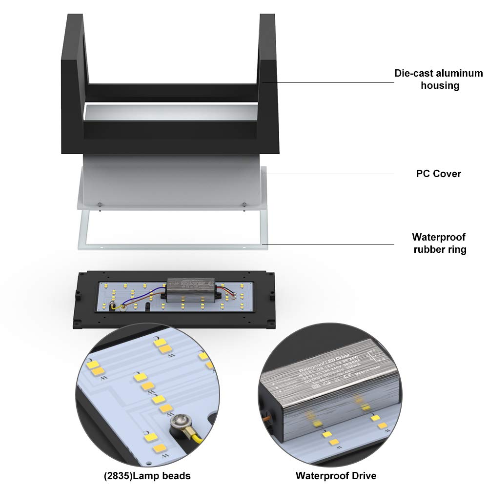 Sytmhoe 24W Led Outdoor Wall Lights, 3-Color-Changeable, Ip65 Waterproof, Matte Black,