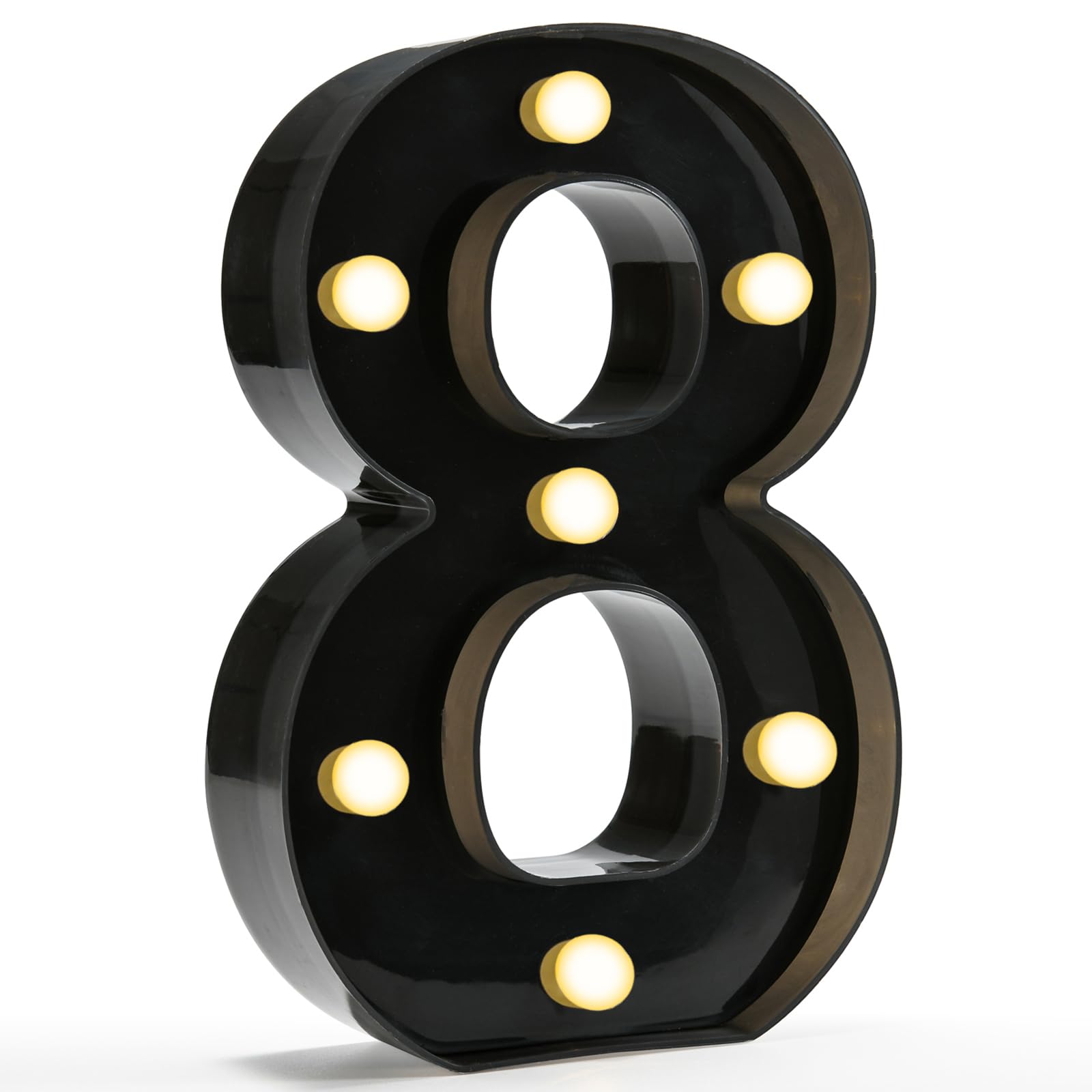 Pooqla Decorative Led Light Up Number Letters, Black Plastic Marquee Number Lights Sign for 8th 18th 80th Birthday Party Wedding Decor Battery Operated Black Number 8