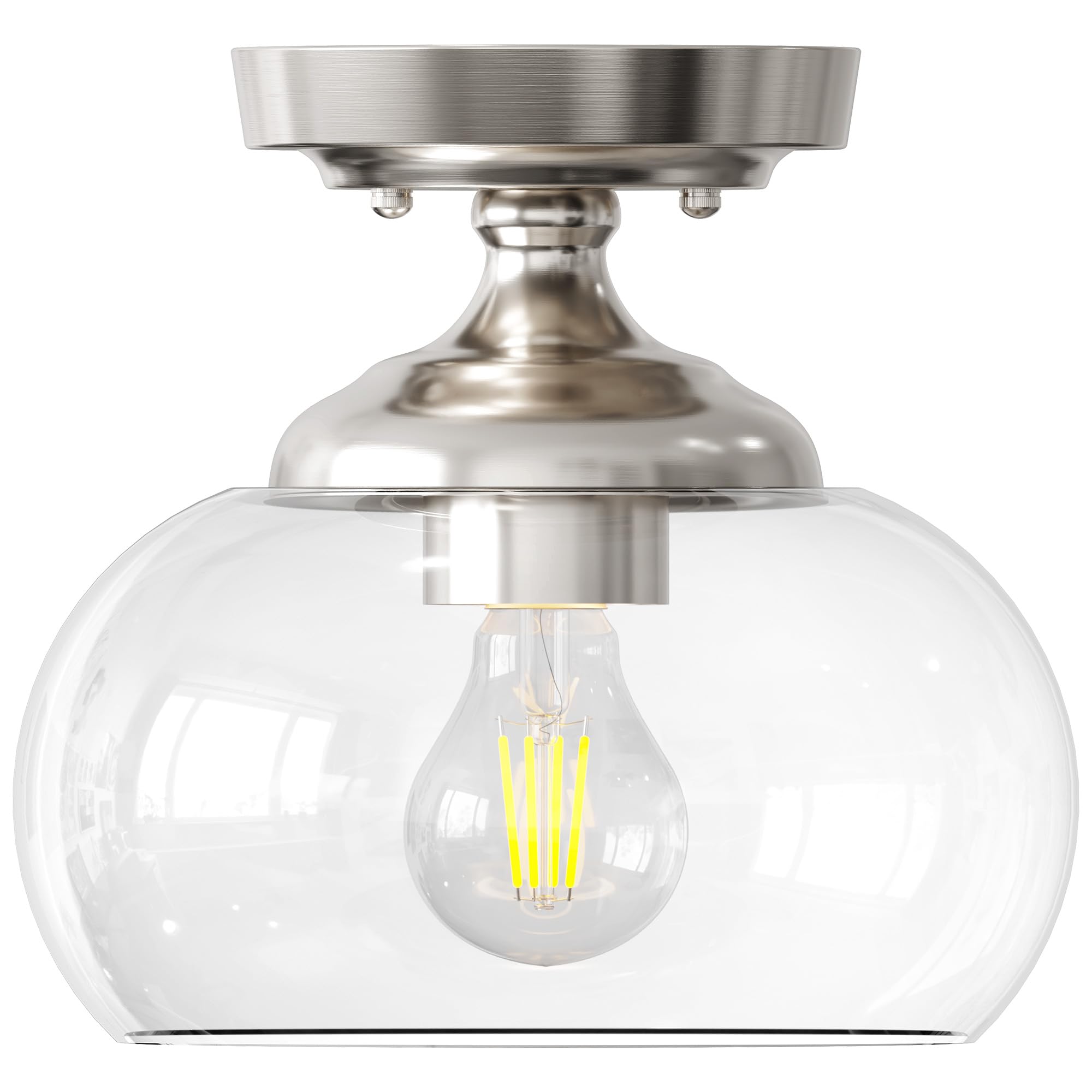 VONLUCE Industrial Semi Flush Mount Ceiling Light, 8.3in Brushed Nickel Fixture with Clear Glass Shade, Model HCF-15M6-NI