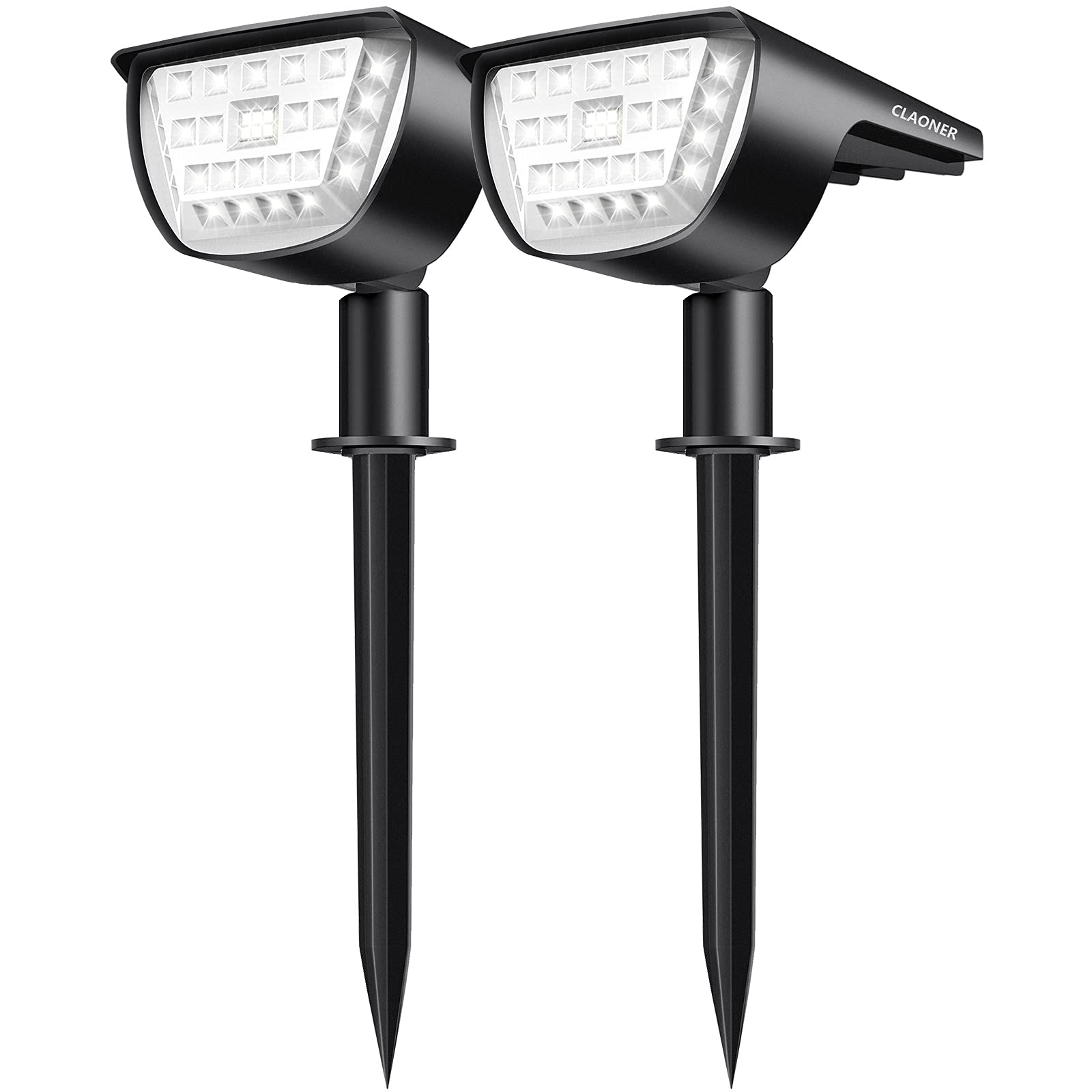 CLAONER Solar Spot Lights - 32 LED, 3 Lighting Modes, IP65 Waterproof, 2 Pack, Cold White, High-impact ABS Plastic
