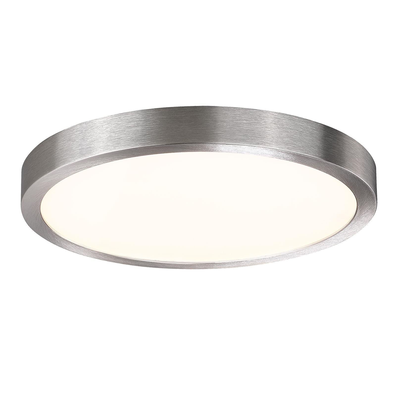 10 Inch Led Flush Mount Ceiling Light Fixture, Super Slim Flush Mount Light For Kitchen, Metal And Glass Led Ceiling Light For Low Ceiling, Hallway, Bathroom, Laundry, Brushed Nickel, 17W, 3000K