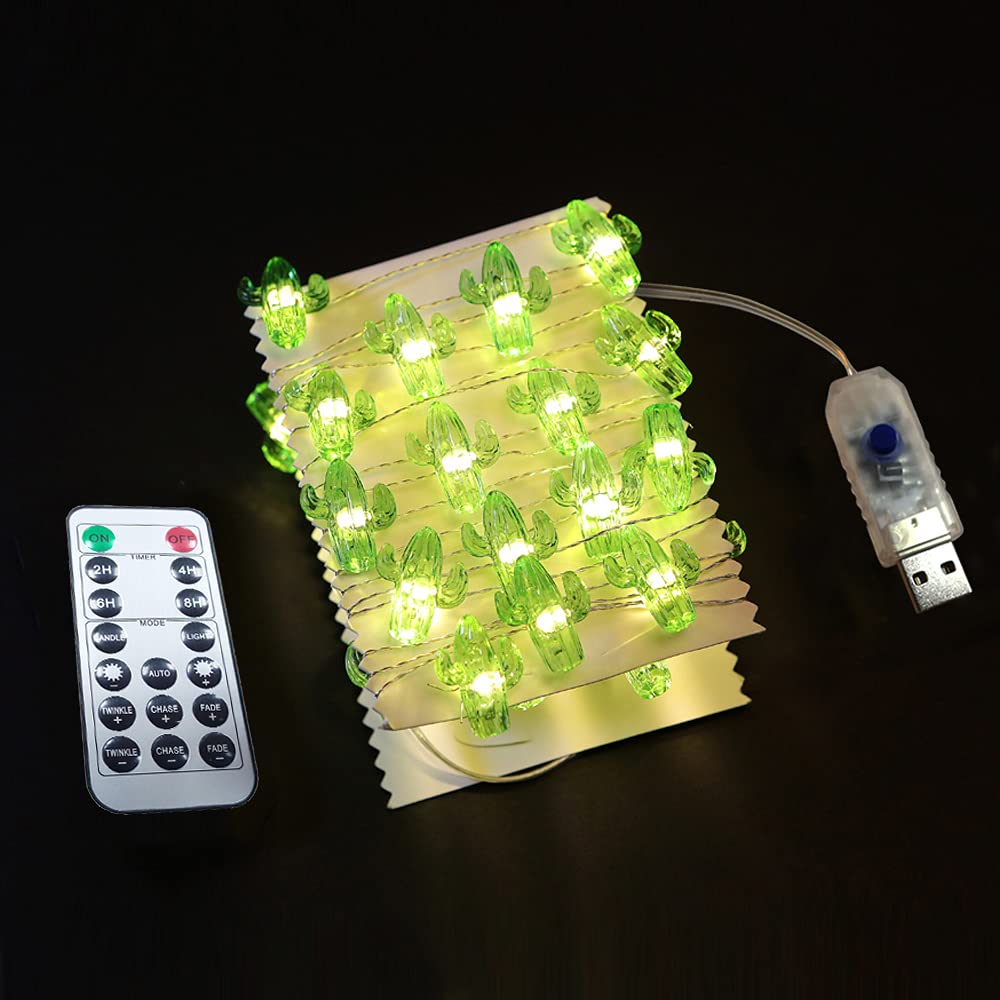 Starryfill Tropical Themed Small Cactus Usb-Plugin String Lights 0.8(H) 40 Led With Remote Control And Timer On 13.85Ft Copper W