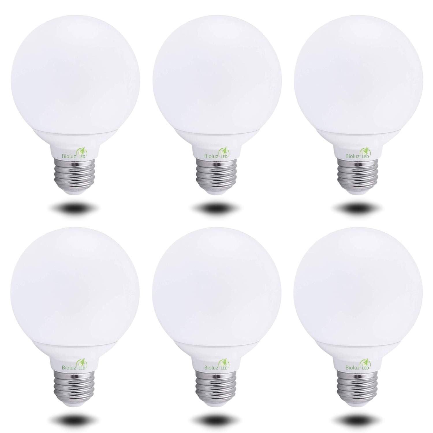 6 Pack Bioluz Dimmable Globe Led G25 Bulbs, 40 Watt Replacement (Uses 6 Watts), Warm White (2700K), 450 Lumens Ul Listed - Dimmi