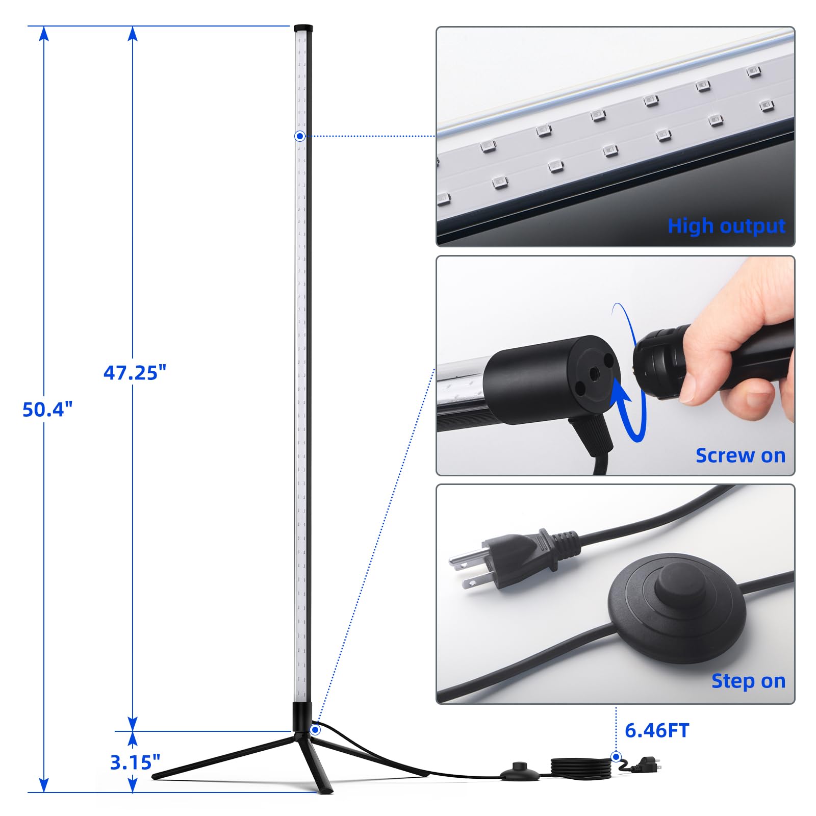 Barrina Led Black Light Bar, Perfect For Party, Halloween T10 Vertical Standing Uv Blacklight Fixture, 42W, 385-400Nm, 4Ft Height With On/Off Switch And Tripod Floor Stand