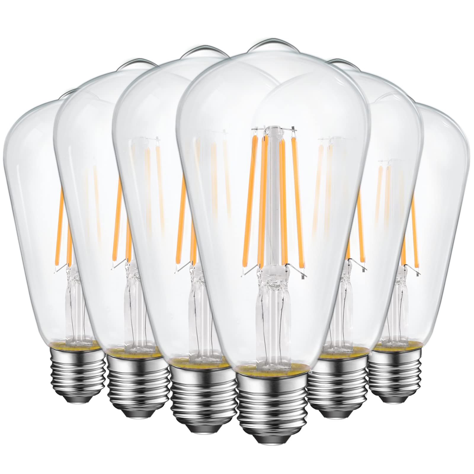 Energetic ST19 Vintage LED Edison Bulbs, 60W Equivalent, Soft White 2700K, E26 Base, UL Listed, 6 Pack
