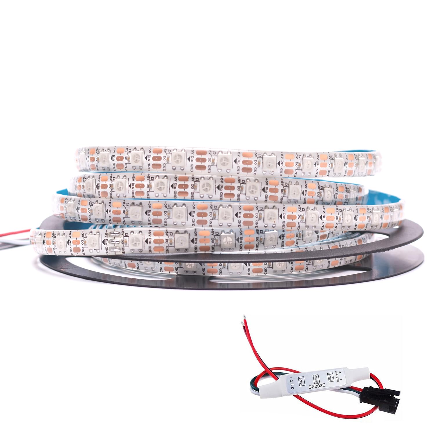 Svfishkk Ws2812B Led Strip Smd 5050 Individual Addressable 60Pixels/M 300Pixels Rgb Pixel Strip Full Color Led Strip Waterproof Dc5V (16.4Ft 300Led Waterproof Ip65, White Pcb)