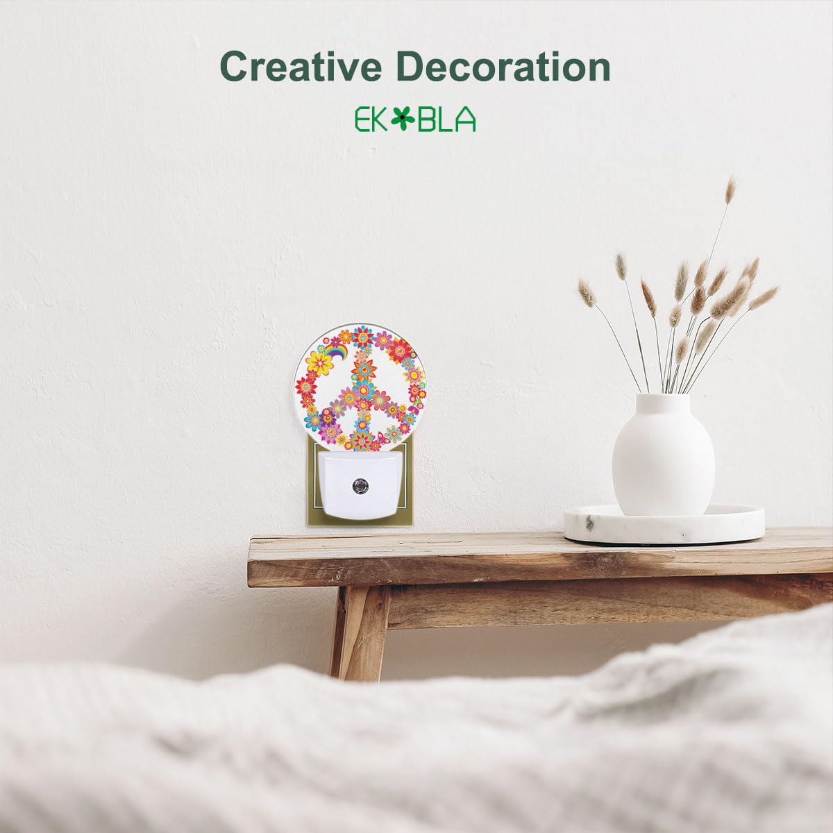 EKOBLA LED Night Lamp - Peace Sign Floral Dusk to Dawn Light, 1.14"D x 2.95"W x 4.95"H, Red Fresh Rose, Model YDL
