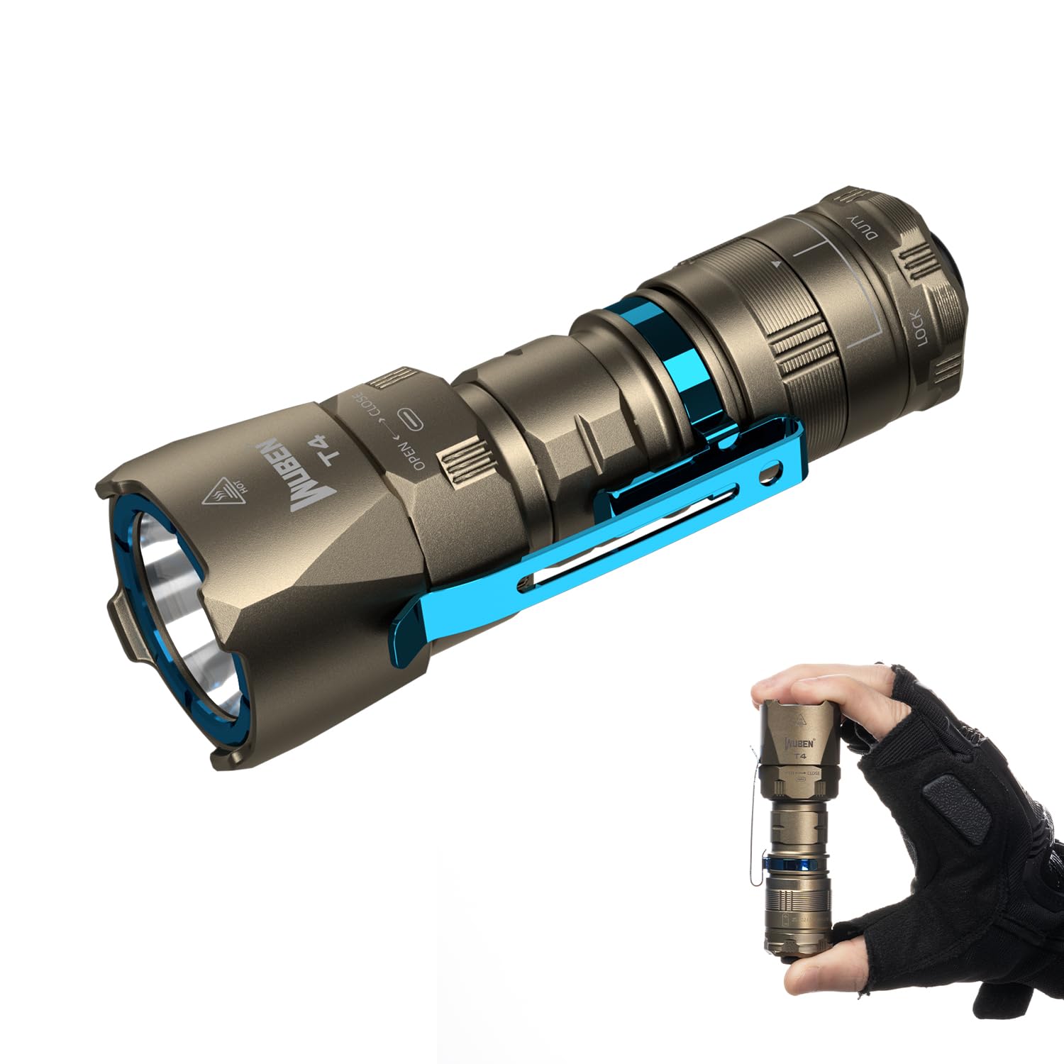 Wuben T4 Tactical Flashlight, 401M Long Throw, Rechargeable Mini Edc Light, Desert Tan