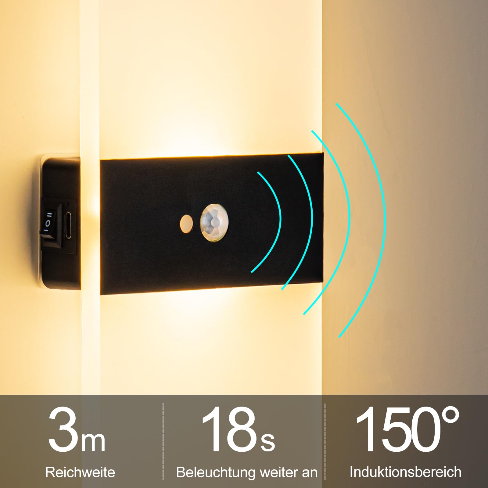 SURPALIG Wall Sconces Set of 2 - Rechargeable Motion Sensor LED Lights, Warm White, Magnetic, Battery Operated, Model BDCF001