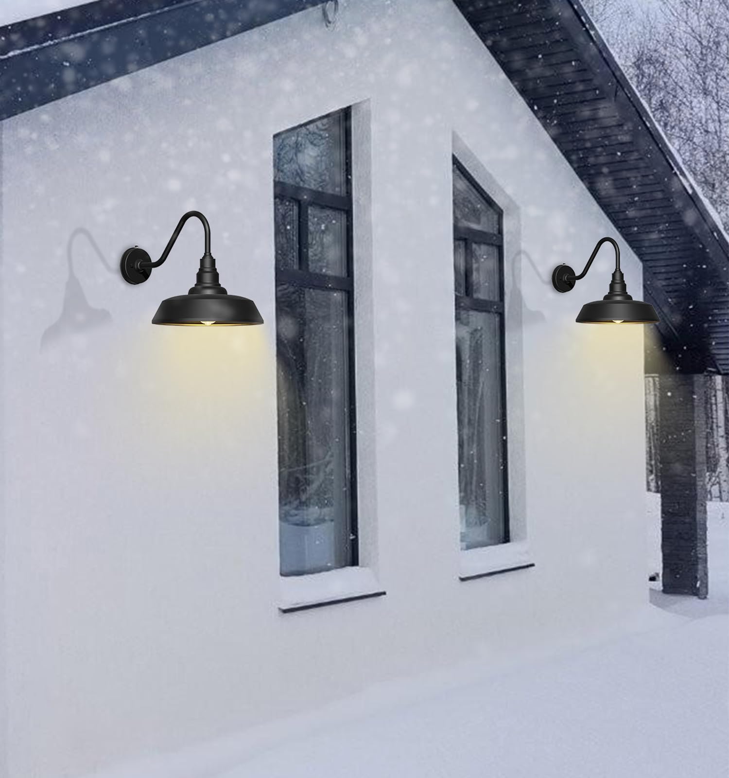 Franing 15 Inch Gooseneck Barn Light - Waterproof, Rustproof, Black Exterior Fixture for Patio, Porch, Garage, Model 119.99