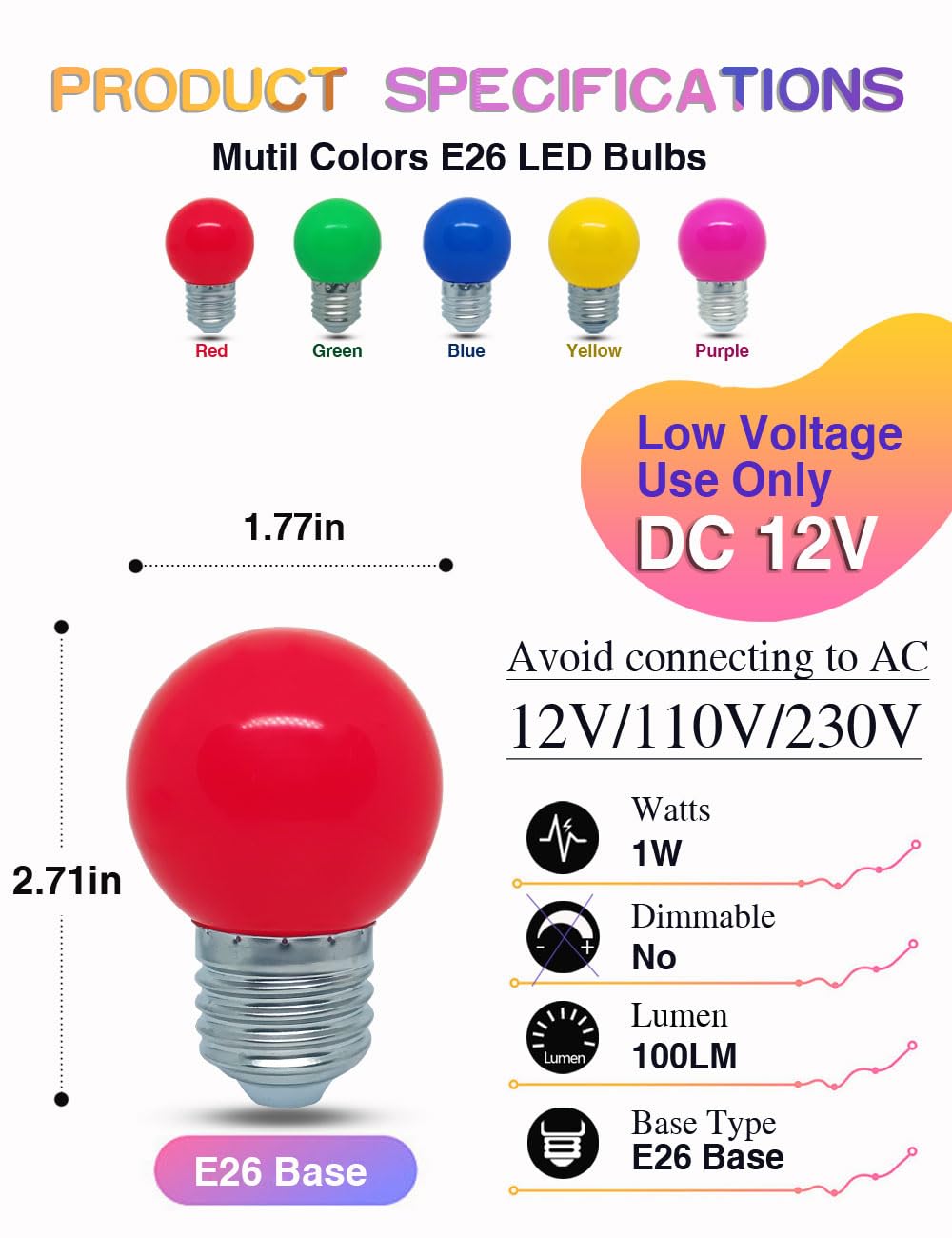 Tupolife Dc 12V Led Bulb  Low Voltage Light Bulbs  Red 1W G14 G45 Mini Globe E26 Colored Night Lights  10W Equivalent For Christmas Halloween Holiday String Fairy Mood Lights Decor  5 Pack