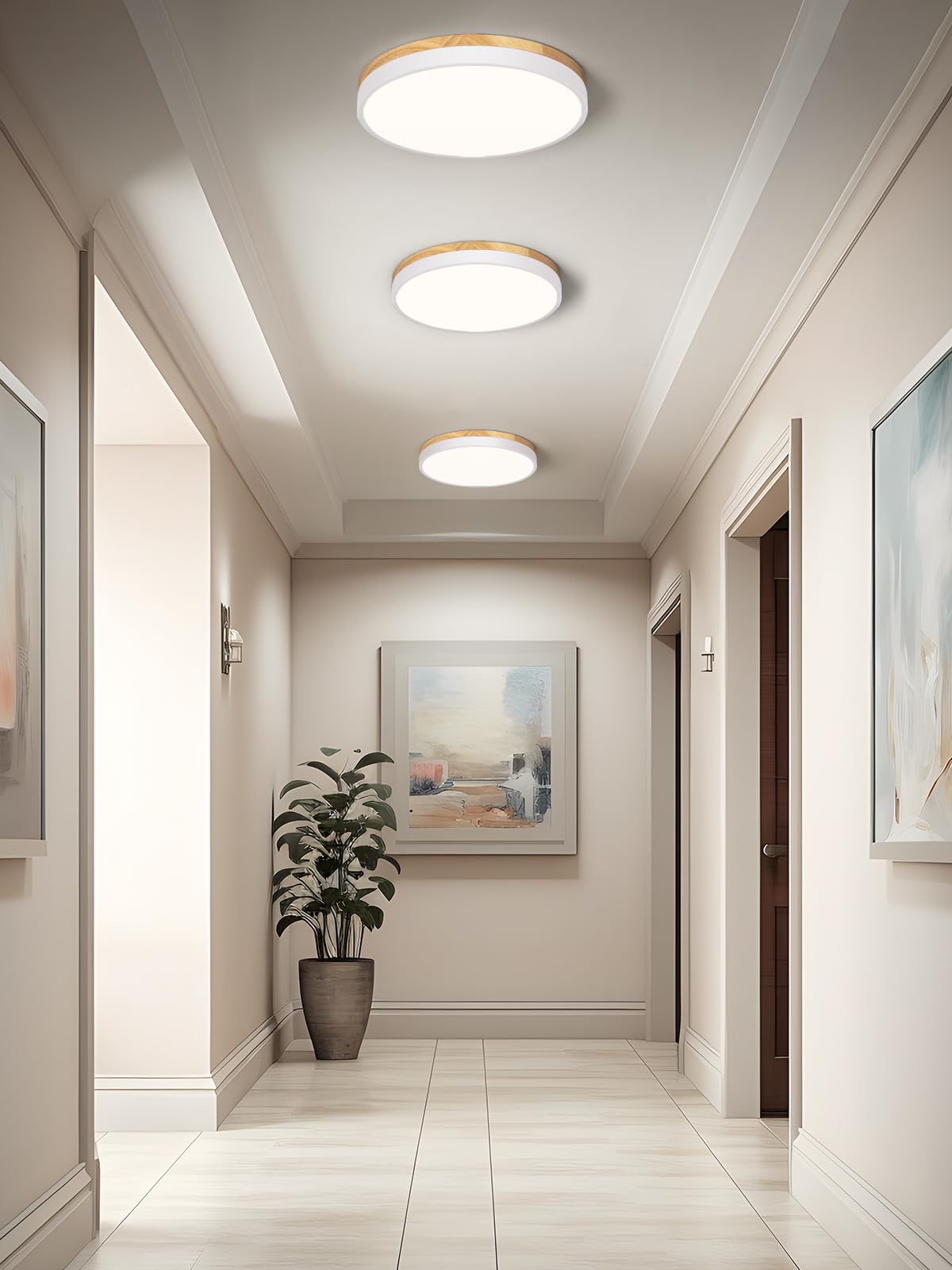 Zuyurt Wood Led Ceiling Light, Modern White Flush Mount Ceiling Light, Minimalist Close To Ceiling Light Fixture For Bedroom, Ha