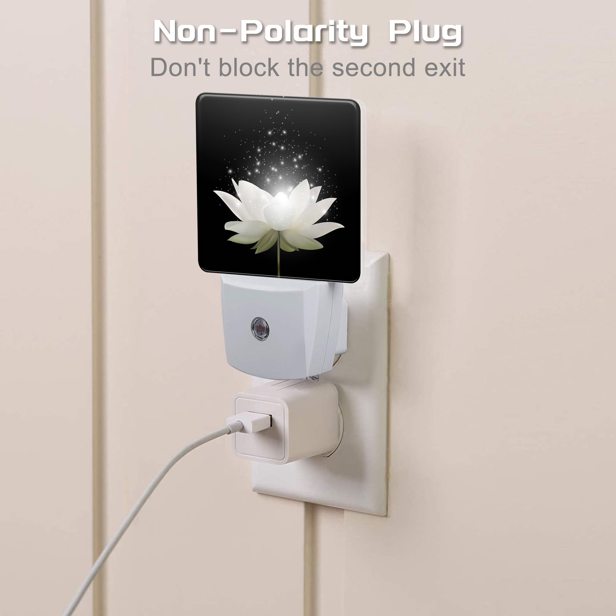 Magic White Lotus Flower Night Light For Kids, Glowing Lotus Floral Night Light Plug In With Dusk To Dawn Sensor, 0.5W Energy Sa