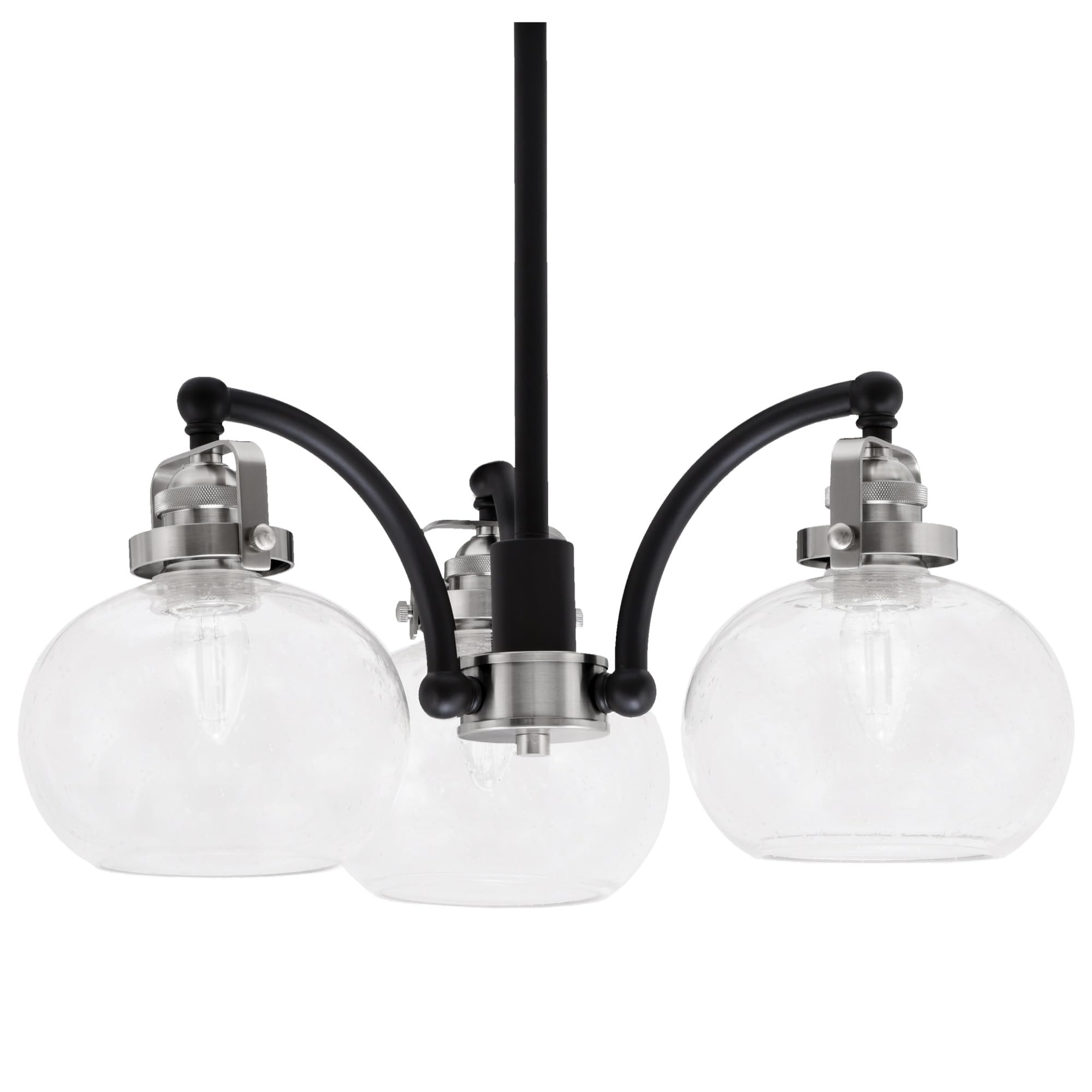 Easton Downlight, 3 Light, Chandelier Shown In Matte Black & Brushed Nickel Finish With 7&quot; Clear Bubble Glass