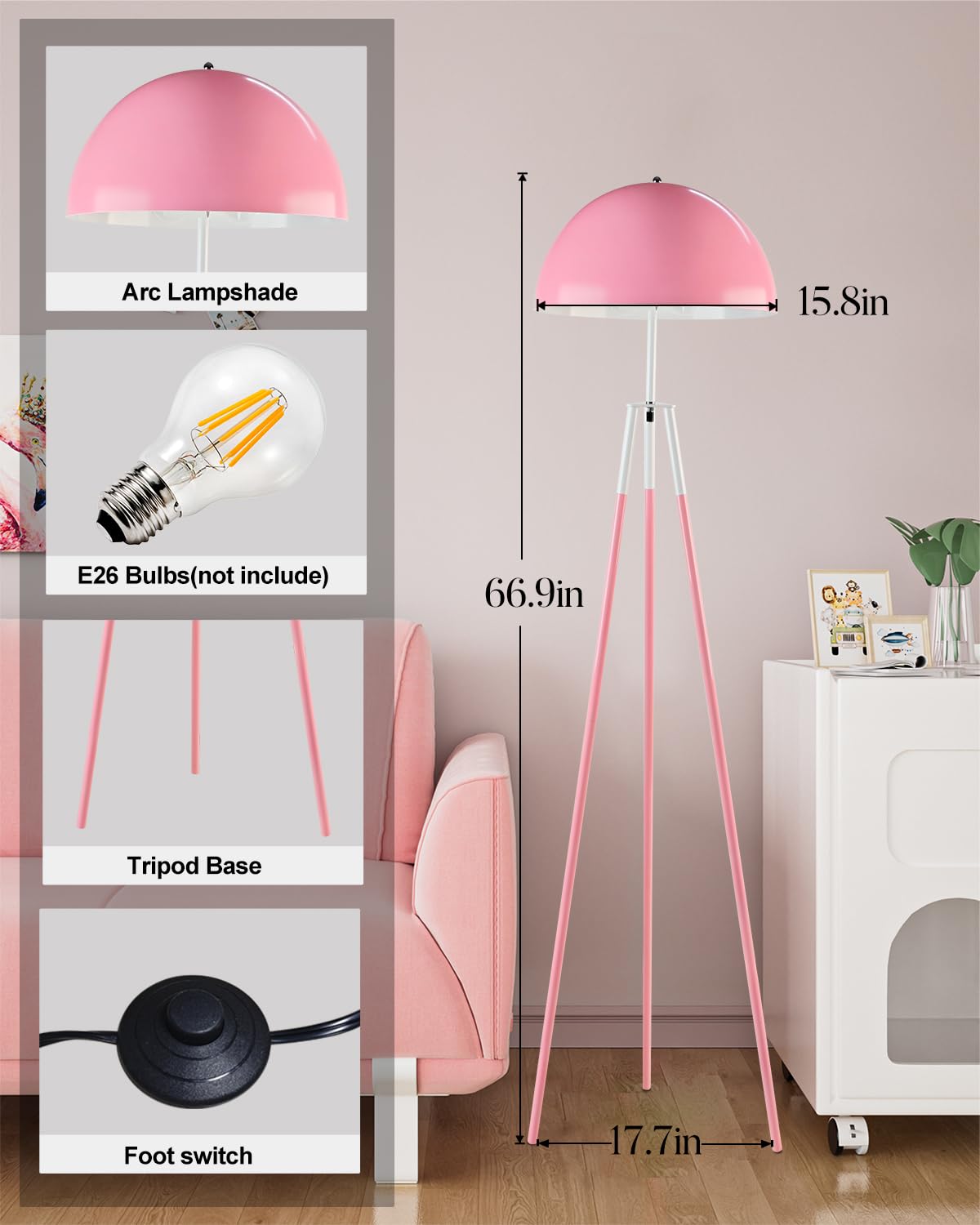Lightdot 67IN LED Tripod Floor Lamp, Mid Century Standing Lamps, Industrial Floor Lamp for Living Room, Bedroom, Study Room and