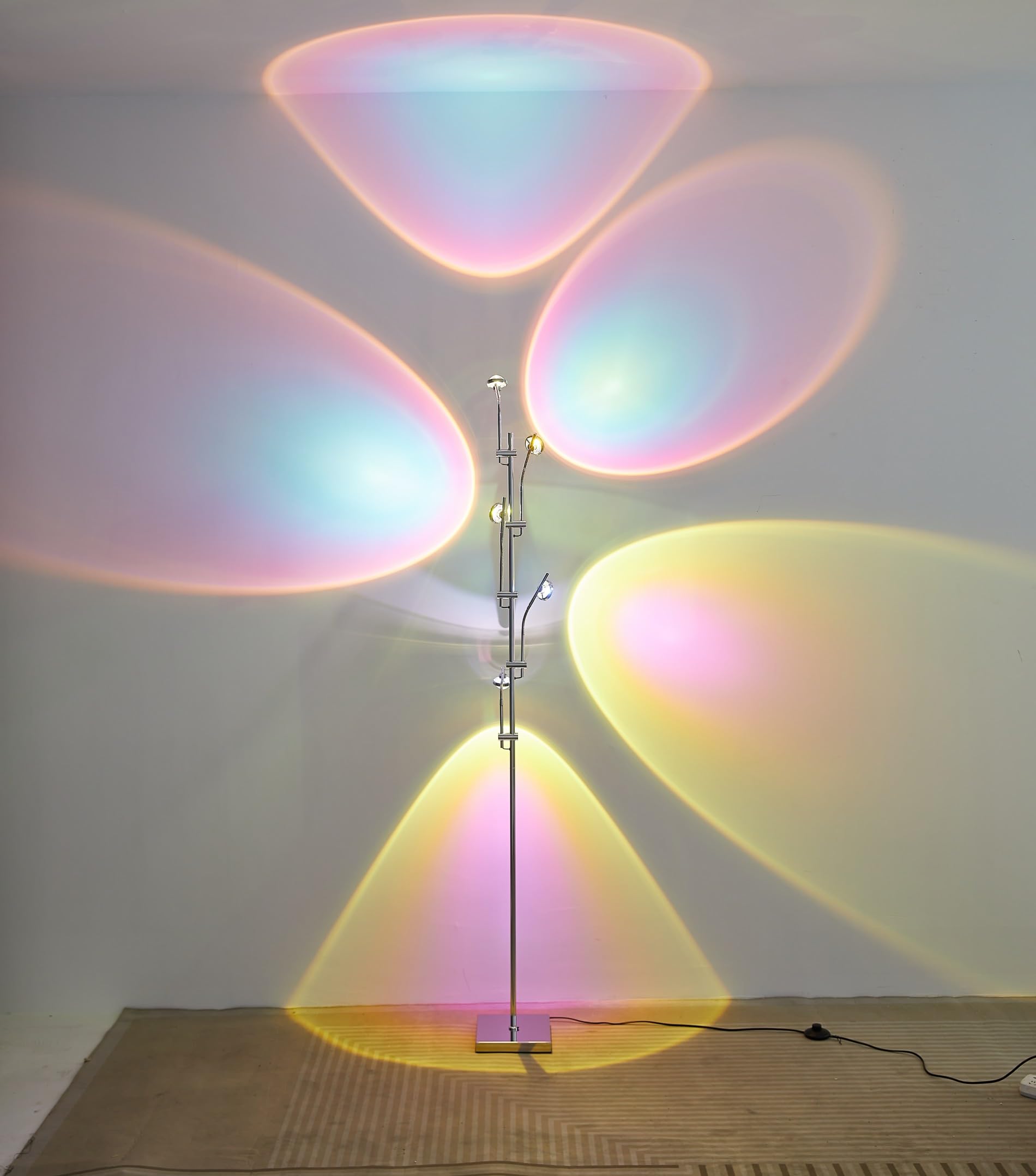 NKU Sunset Floor Lamp Projector - 5 Head Multi-Color Ambient Light, 72in Chrome, Perfect for Bedroom & Living Room