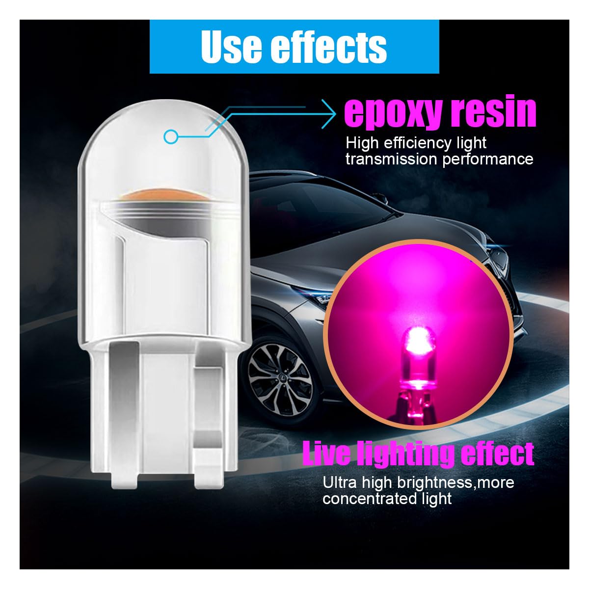 Joycourt 30-Pack Led Light Bulbs, 12V T10 6000K, Pink Wedge Cob Replacement For Dashboard, Dome, Sign, And License Plate Lights