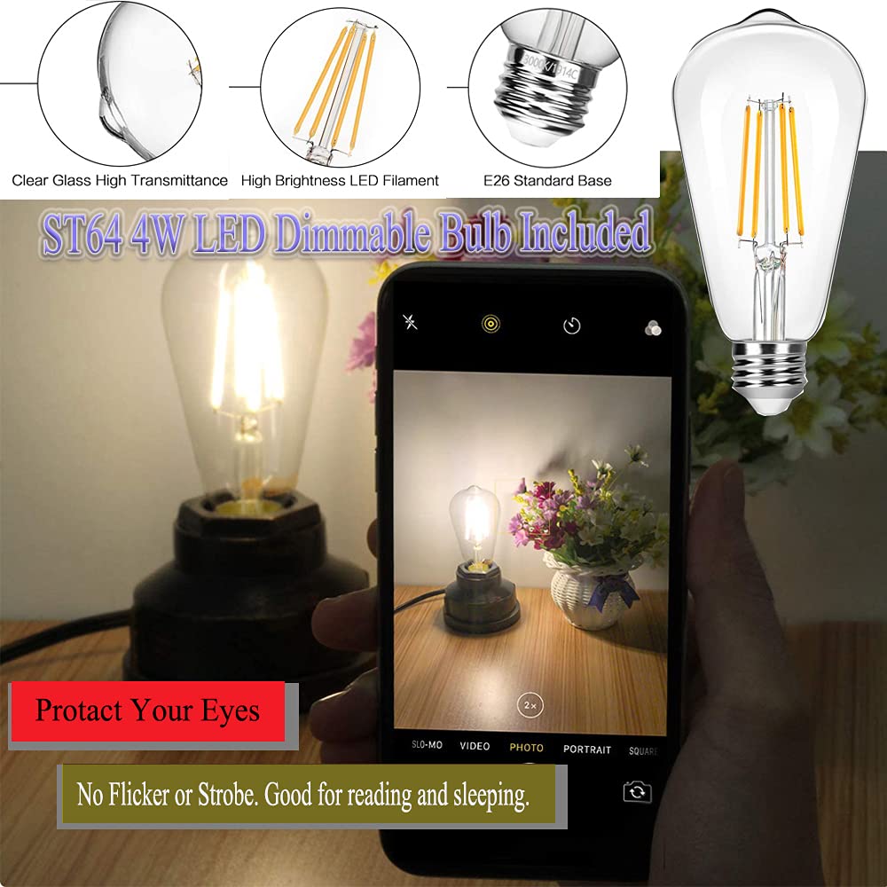 Lovefindahome Vintage Touch Control Table Lamp, Edison 4W LED, Dimmable, 3 Levels Brightness, Small, Bronze, Model: lovefindahome000001