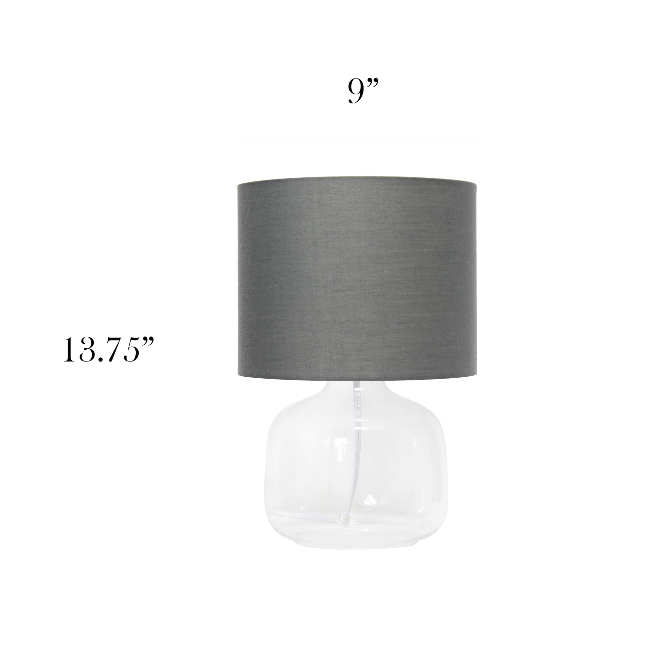 Simple Designs Lt2064-Clg Clear Glass Table Lamp With Gray Fabric Shade