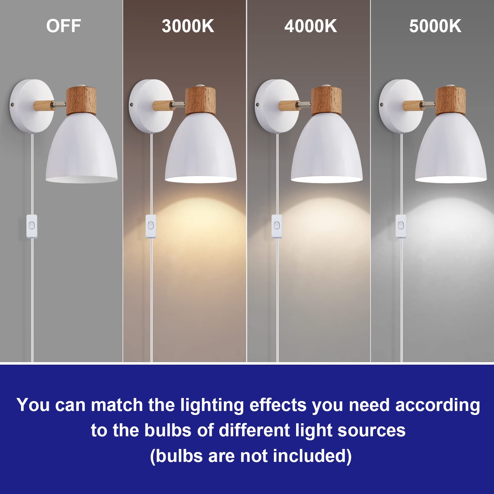 Eyooer Wall Sconces Plug In, Swing Arm Wall Lamp With Power Cord, White Plug In Wall Lighting Fixtures Set Of Two, Bedside Wall Mounted Reading Lamp With Switch, For Bedside Bedroom Hallway