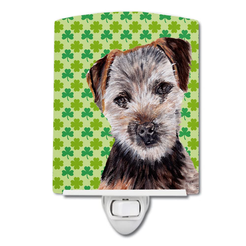 Caroline'S Treasures Sc9735Cnl Norfolk Terrier Puppy Lucky Shamrock St. Patrick'S Day Ceramic Night Light Compact, Ul-Certified, Ideal For Bedroom, Bathroom, Nursery, Hallway, Kitchen, 6X4X3, Multico