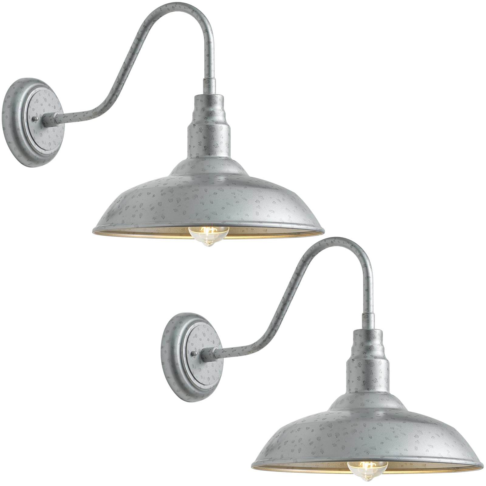 Goalplus 10In. Dome Outdoor Gooseneck Barn Light, 2 Pack Galvanized Steel Exterior Gooseneck Lighting Fixture With Wall Mount Fa