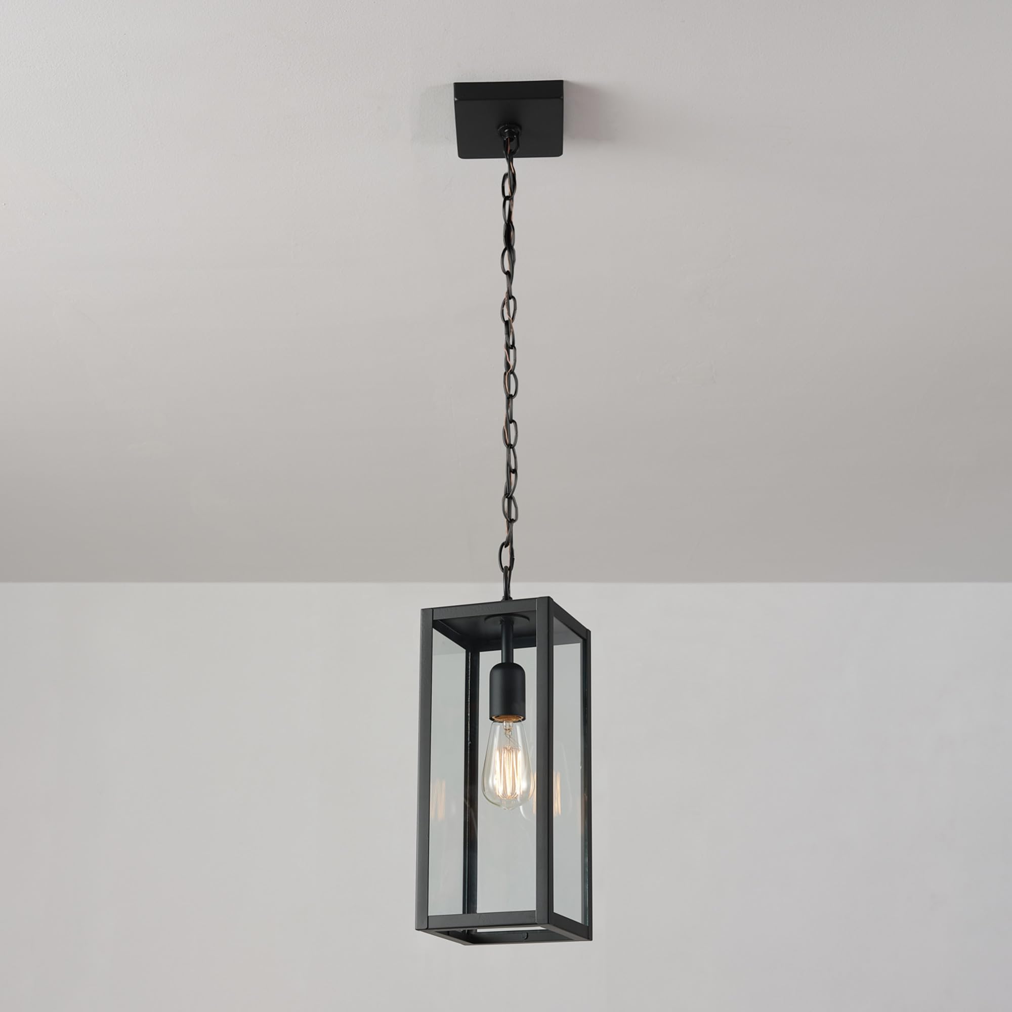 Globe Electric 44773 Outdoor Pendant Light, Matte Black Metal, Clear Glass Shade, E26 Base, Modern Vintage Design