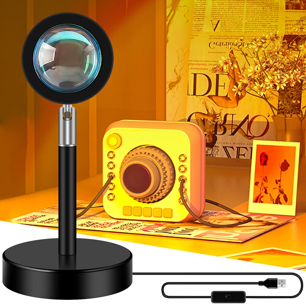 Sidaqi Sunset Projection Lamp 180°Rotation 3W Sunset Projection Lamp With Usb Charge Sunset Night Light Projector For Party Bedroom Decor (Sunset Red)