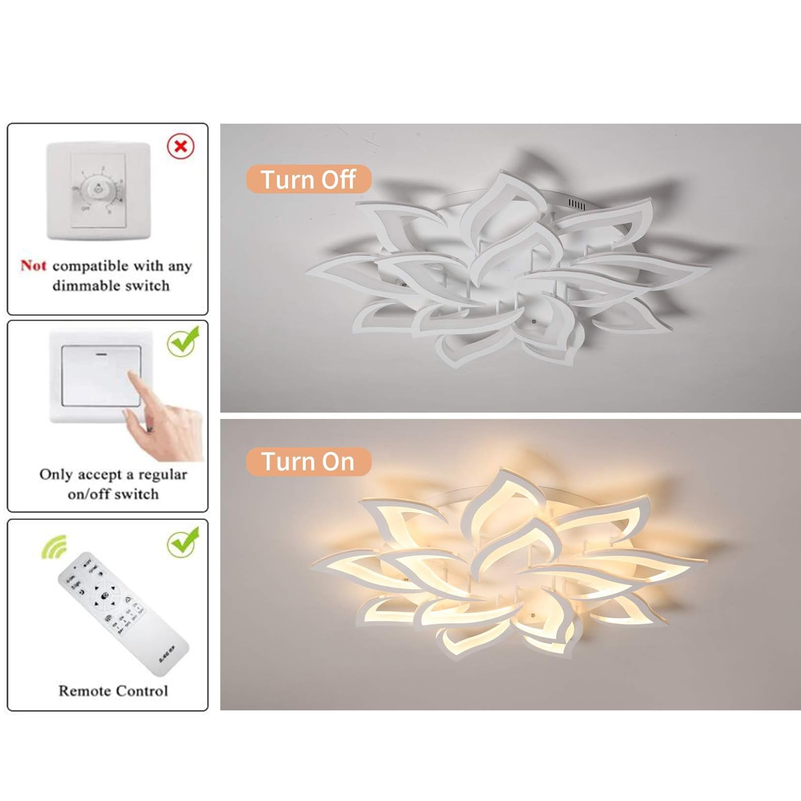 Garwarm LED Dimmable Ceiling Light 14-Head Petal Design 39.3in White Model 8370-14-W-WJ