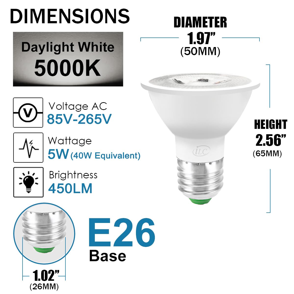 ILC Par16 LED Light Bulbs, 40W Equivalent, Color Changing, Dimmable, 4 Pack, Daylight White 5000K + RGB, Includes Remote Control