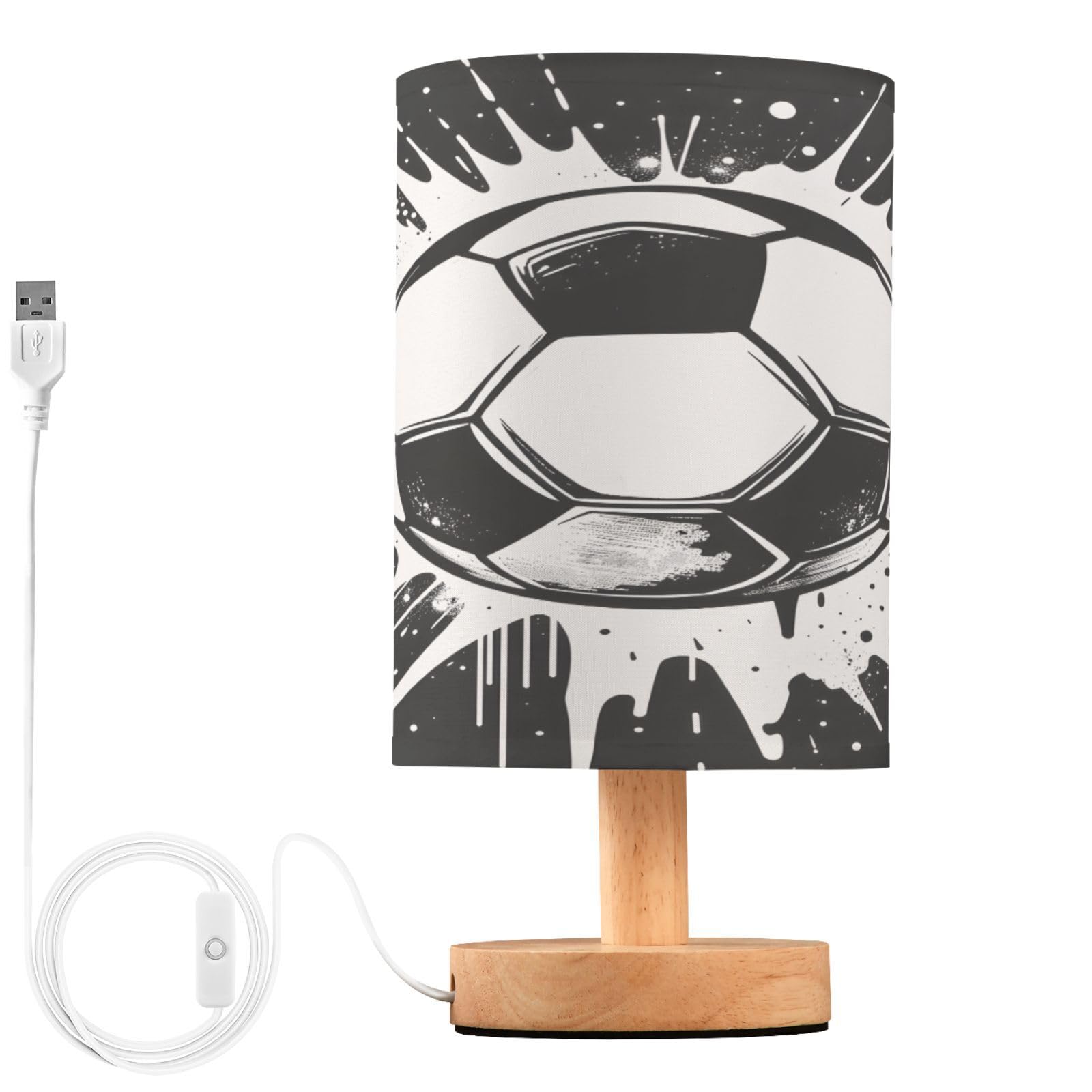 ALAZA White Black Soccer Star Football Decor Bedside Table Lamp with USB Port for Bedroom Nightstand Office Desk LED Bulb Includ
