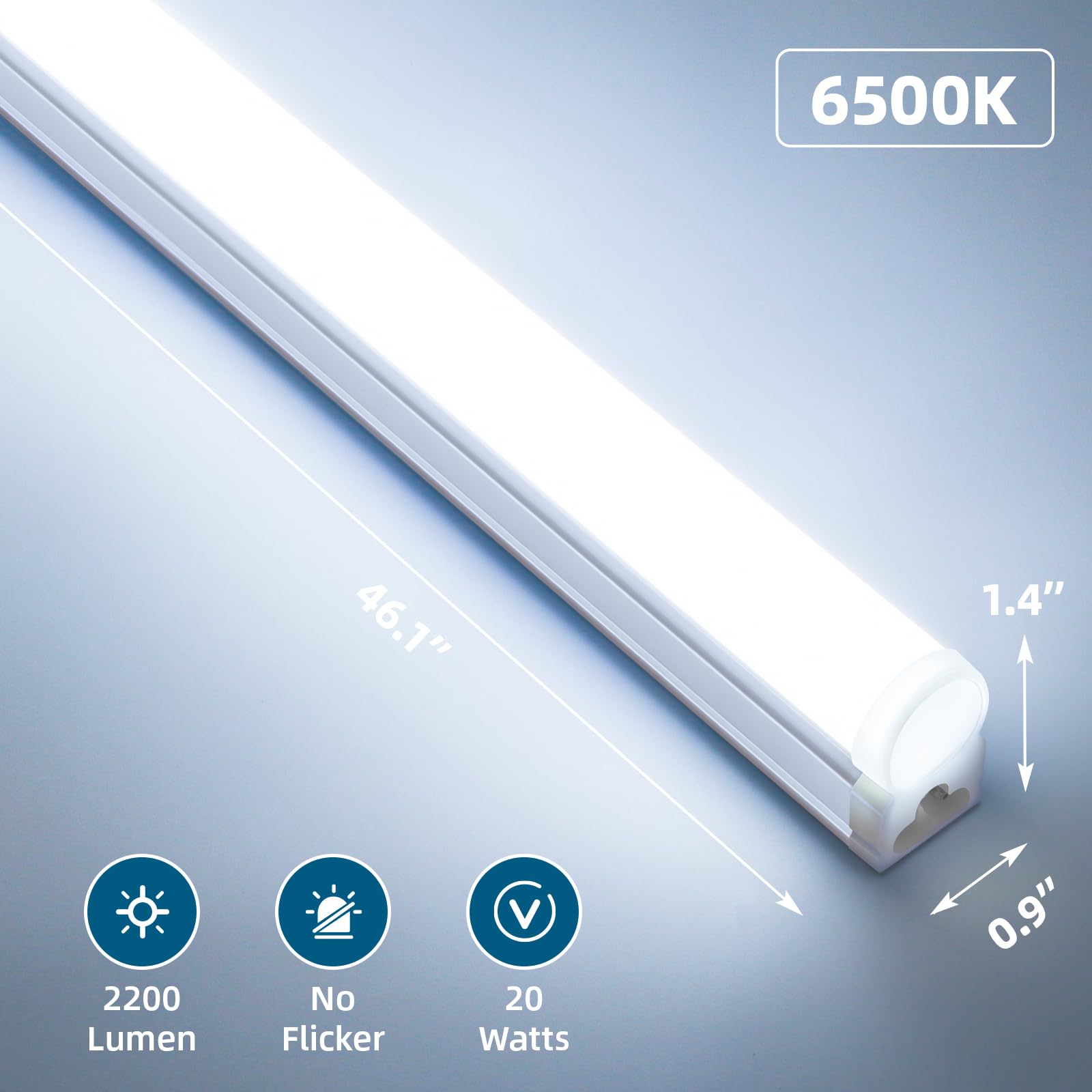 Barrina T5 4Ft Led Shop Light, 2 Pcs Power Cords 6500K Super Bright White 2200Lm 20W Utility Light Fixture, Ceiling Under Cabinet Light For Workshop Garage, Corded Electric With On/Off Switch, 6 Pack