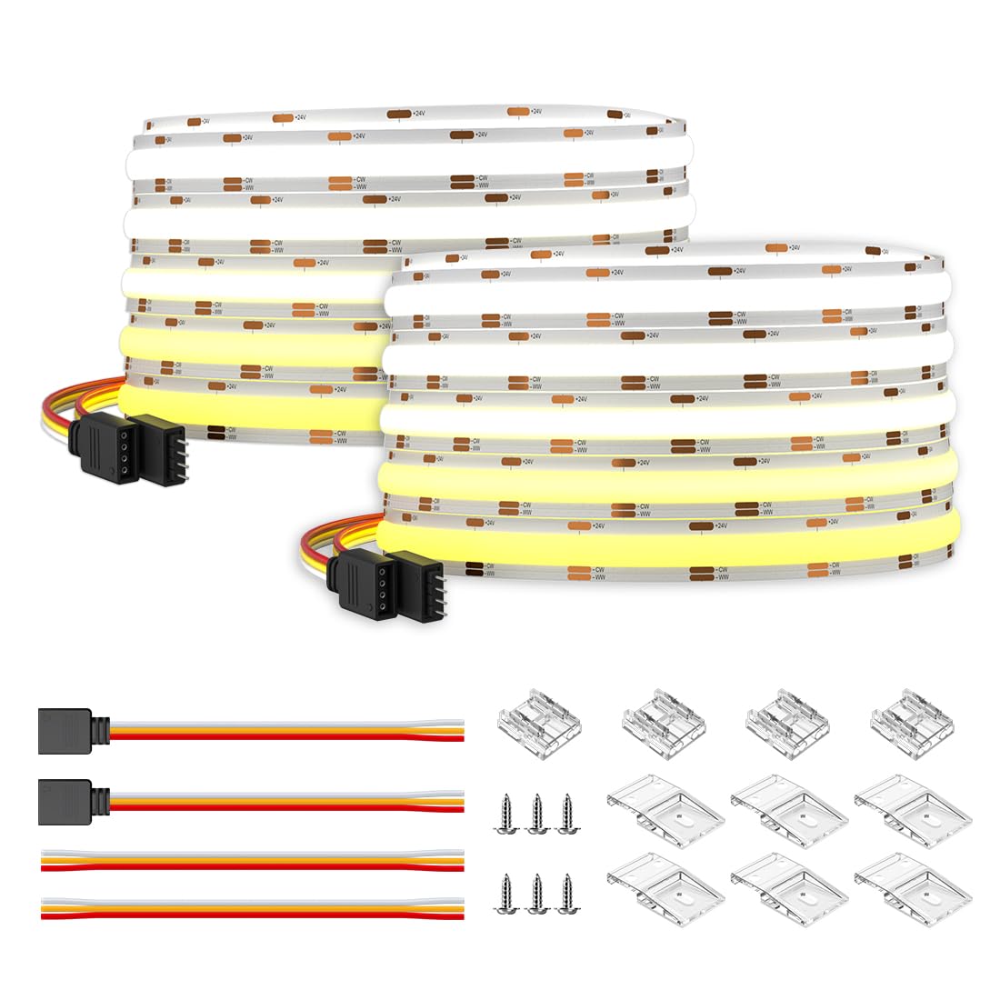 BTF-LIGHTING FCOB COB LED Strip CCT Flexible High Density 2X16.4FT Total 32.8FT 640LED/m Tunable 3000K-6000K CRI 90+ Dimmable Li