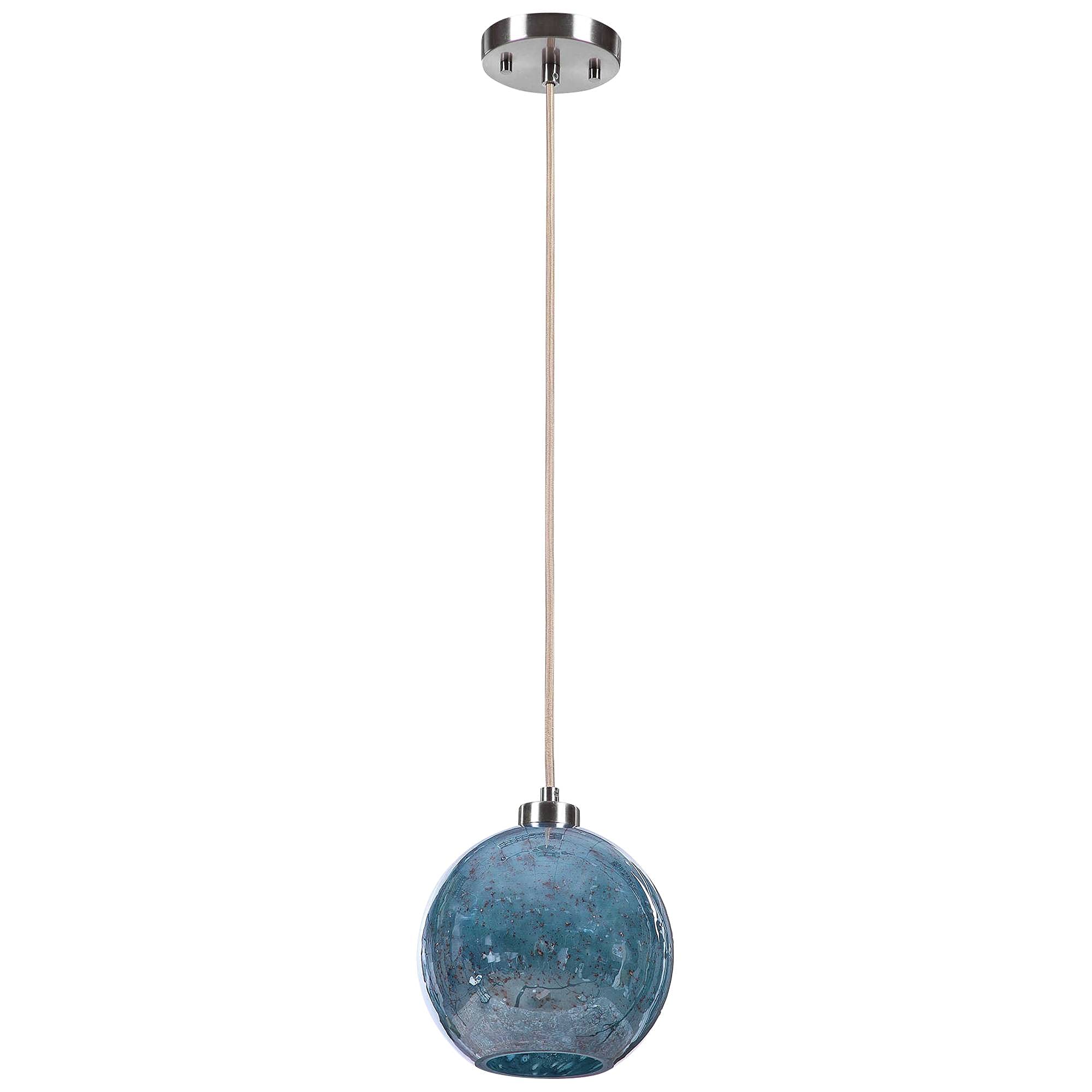 Uttermost Gemblue Glass Mini Pendant Light - Alloy Steel, Silver - 9.38 x 9.38 x 10.13 - Model 22198