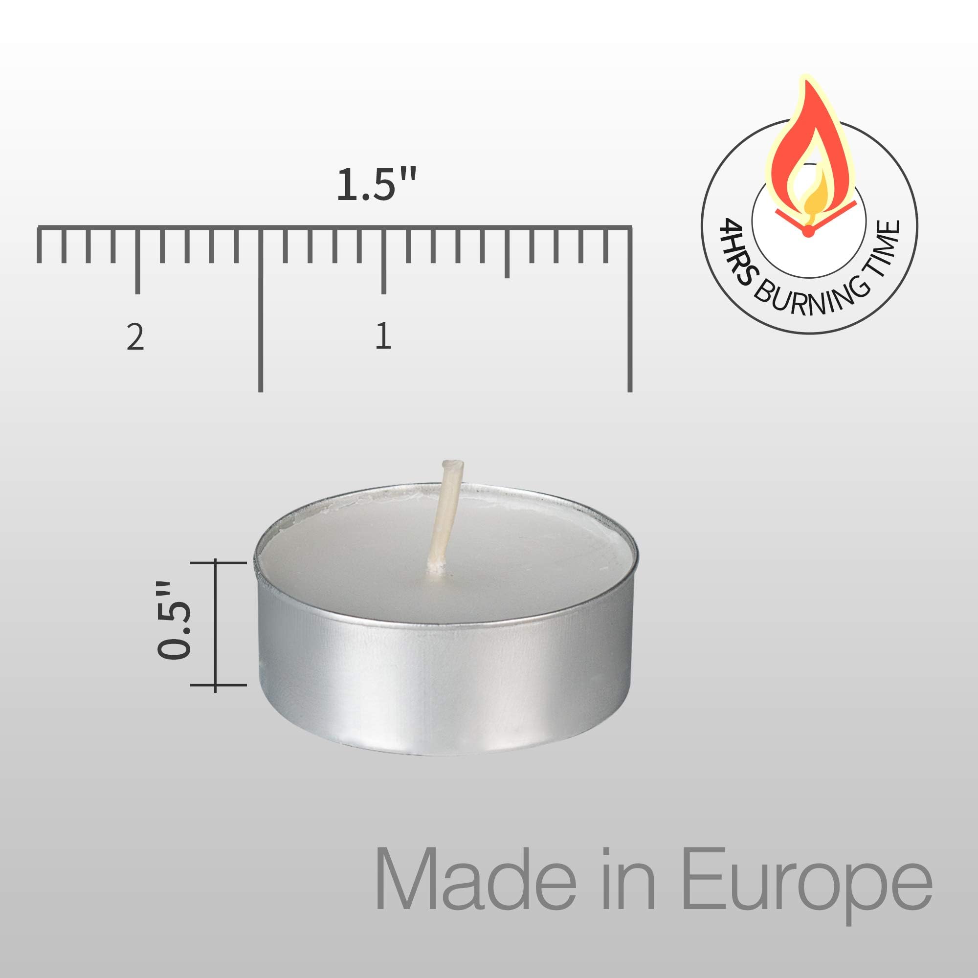 Tealight Candles - 4 Hours - Giant 100,200,300 Bulk Packs - Homelights White Unscented European Smokeless Tea Lights For Shabbat, Weddings, Christmas, Home Decorative - 200 Pack