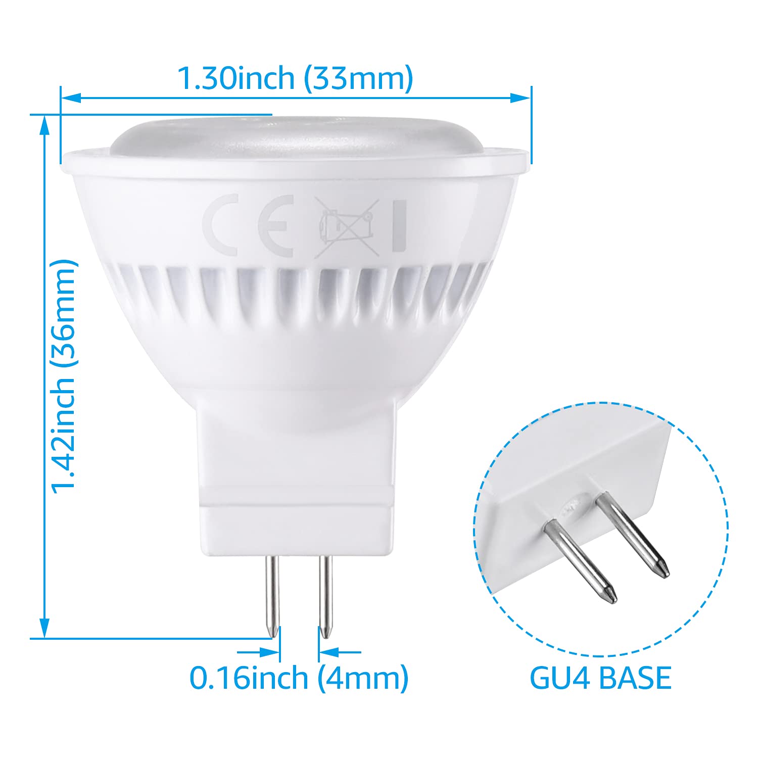 TORCHSTAR LED MR11 Bulbs, 3W Soft White 2700K, GU4 Base, Non-Dimmable, 2 Pack, Aluminum