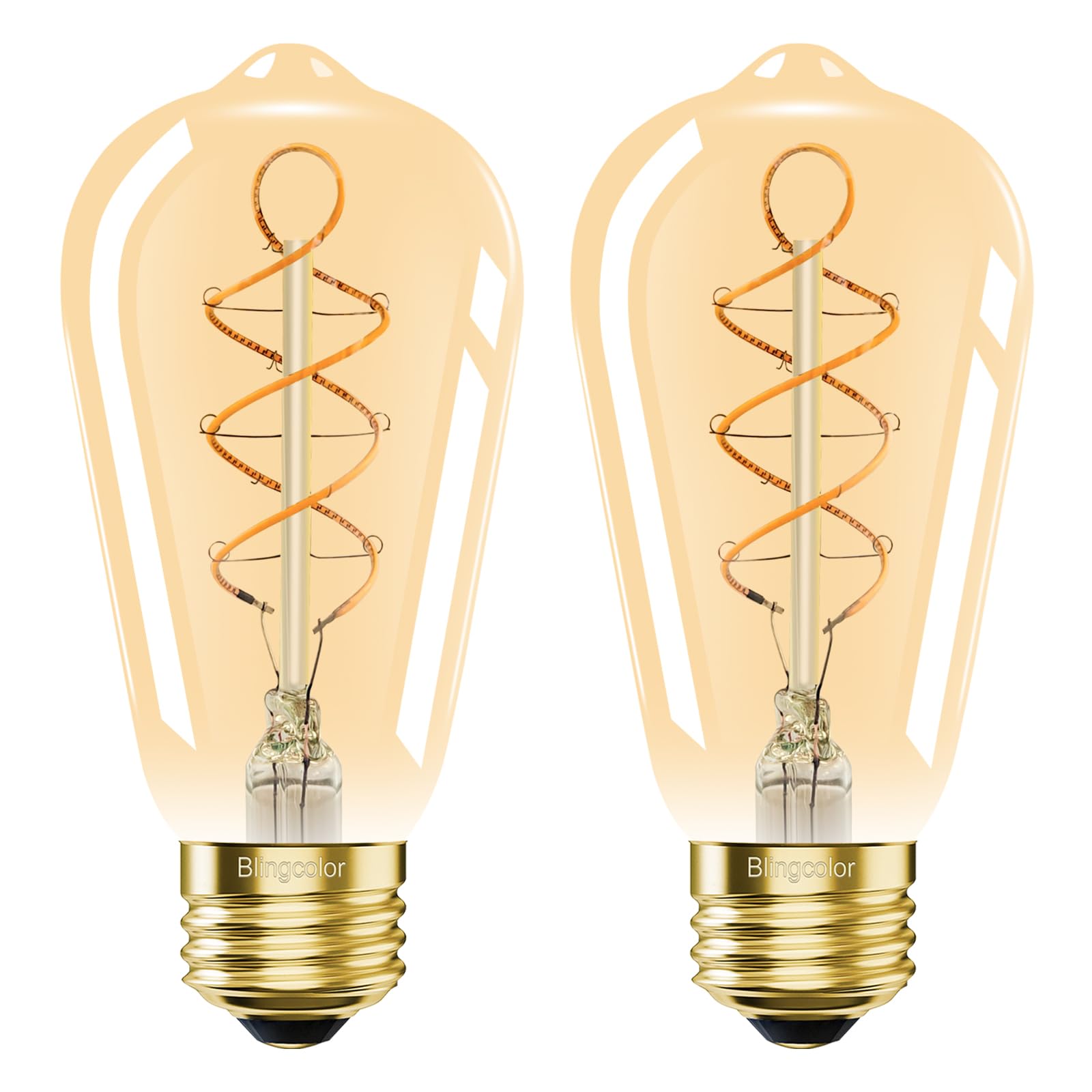 BLINGCOLOR E26 LED Vintage Edison Light Bulbs 40W Equivalent, Dimmable E26 4W LED 2500K Amber Warm Light Bulbs, ST58 Decorative 