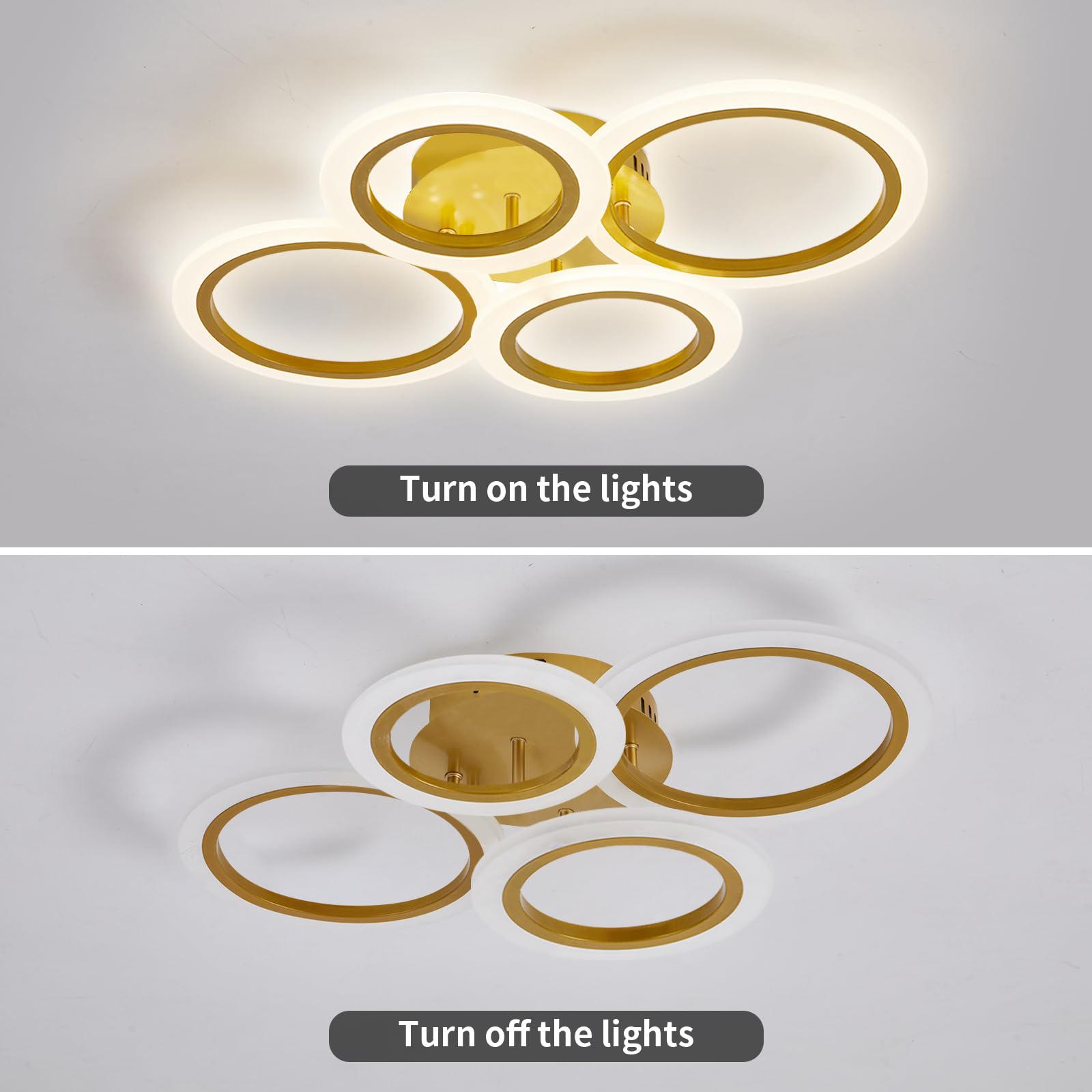 Modern Flush Mount Ceiling Light With Remote, 3000K-6000K Adjustable Color Temperature, Dimmable Led Ceiling Lamp 4-Ring Round C